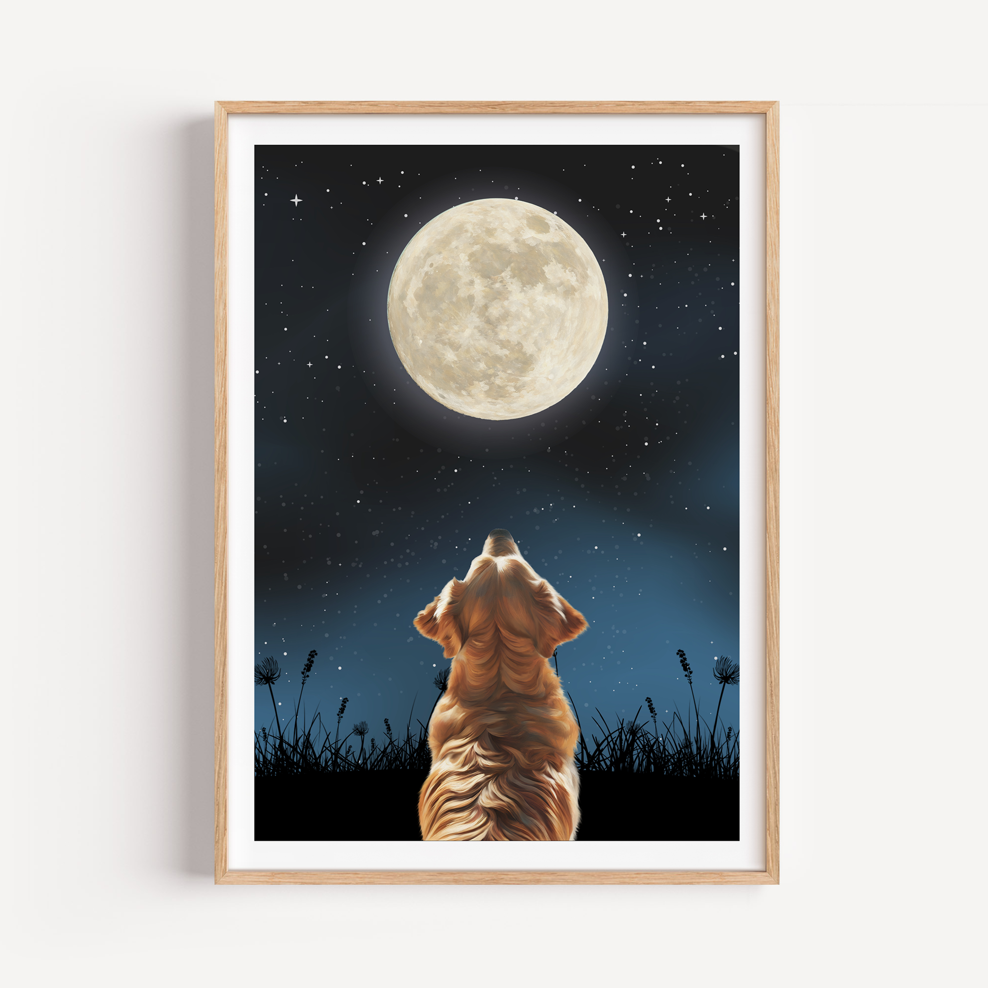 Unframed Moon Gazing Golden Retriever Art Print
