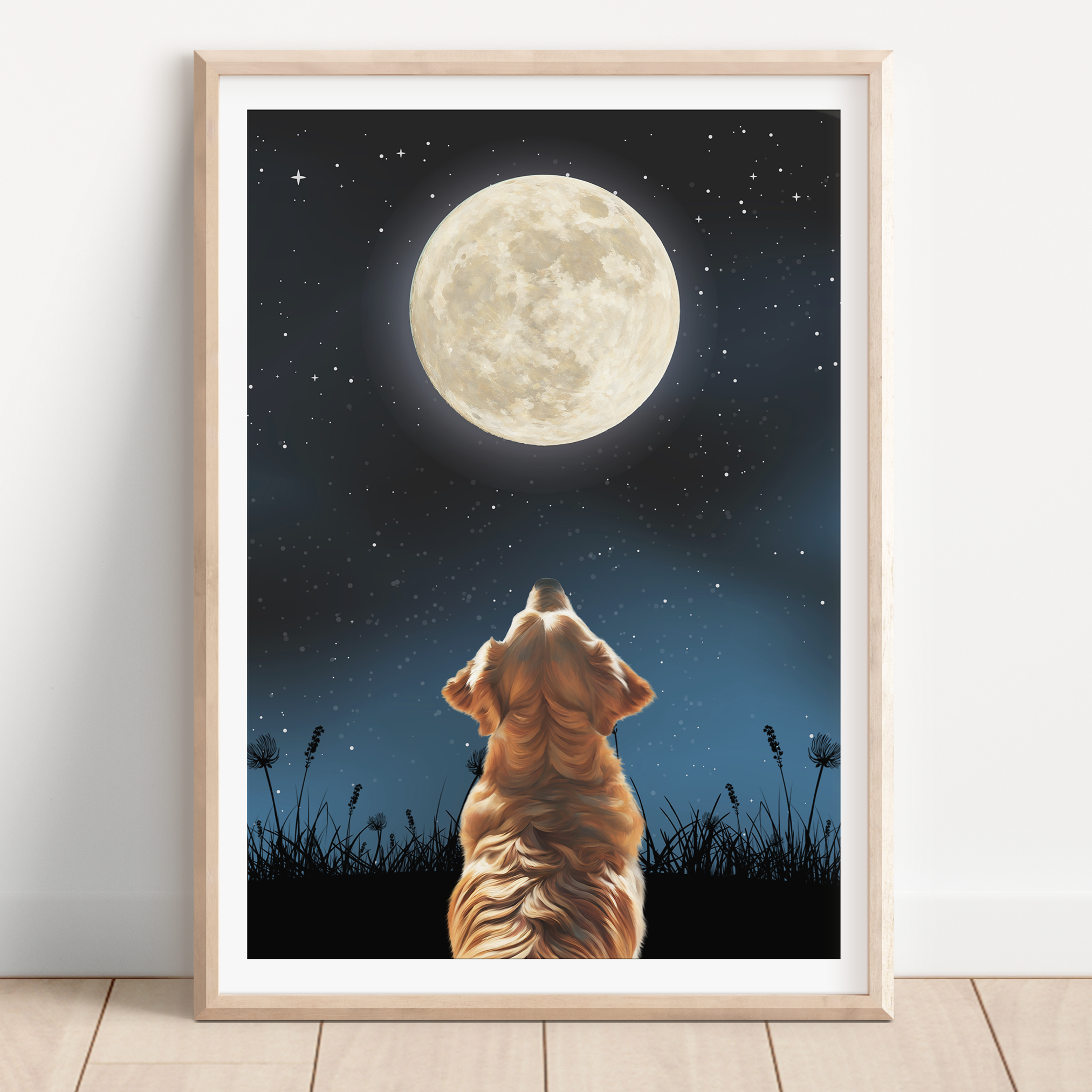 Unframed Moon Gazing Golden Retriever Art Print