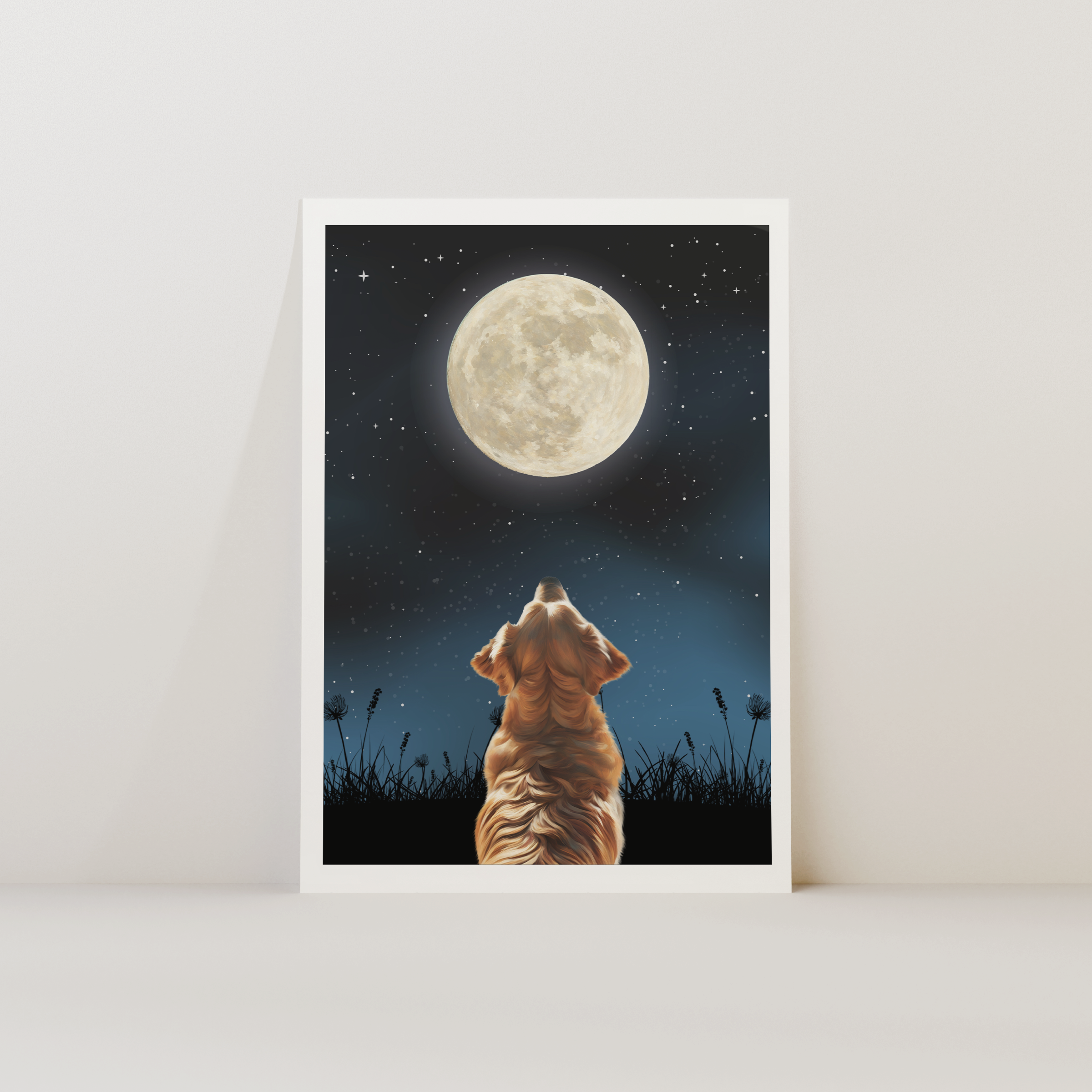 Unframed Moon Gazing Golden Retriever Art Print