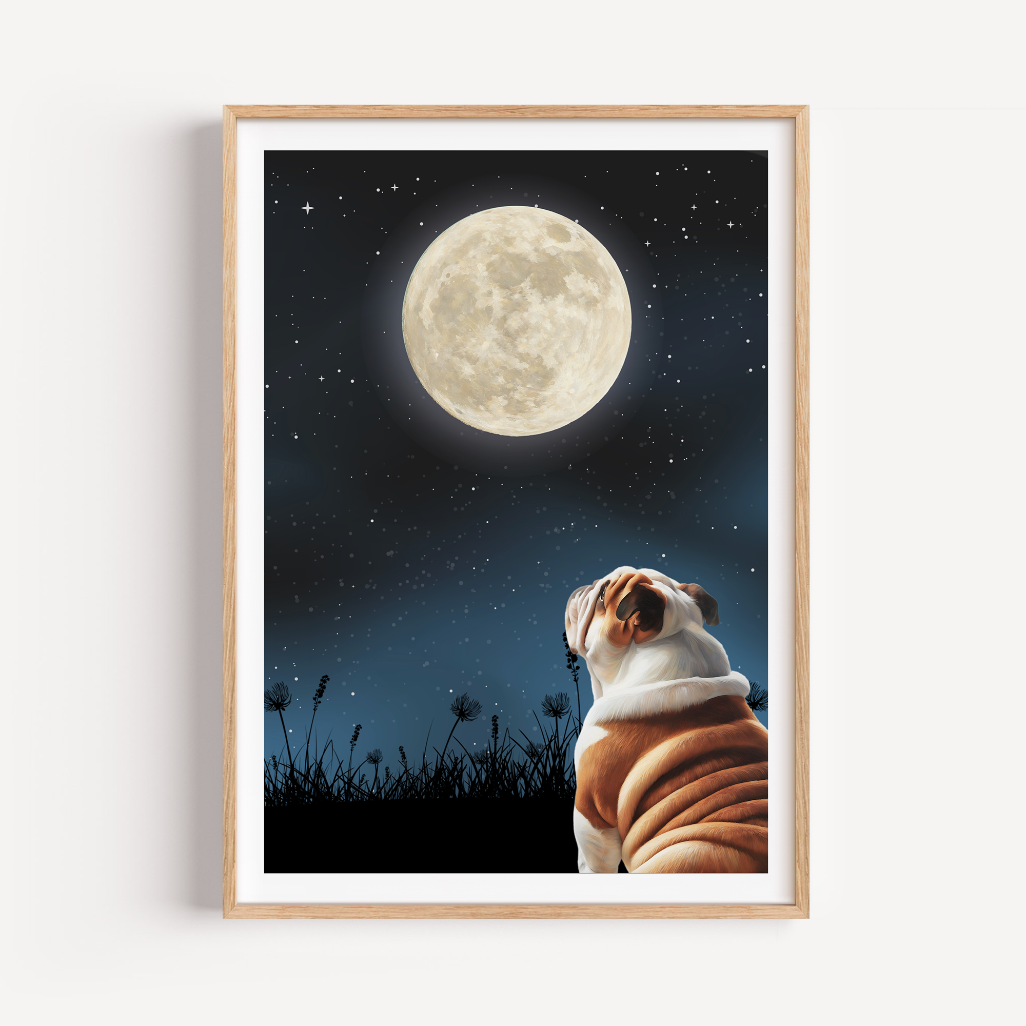 Unframed Moon Gazing British Bulldog Art Print