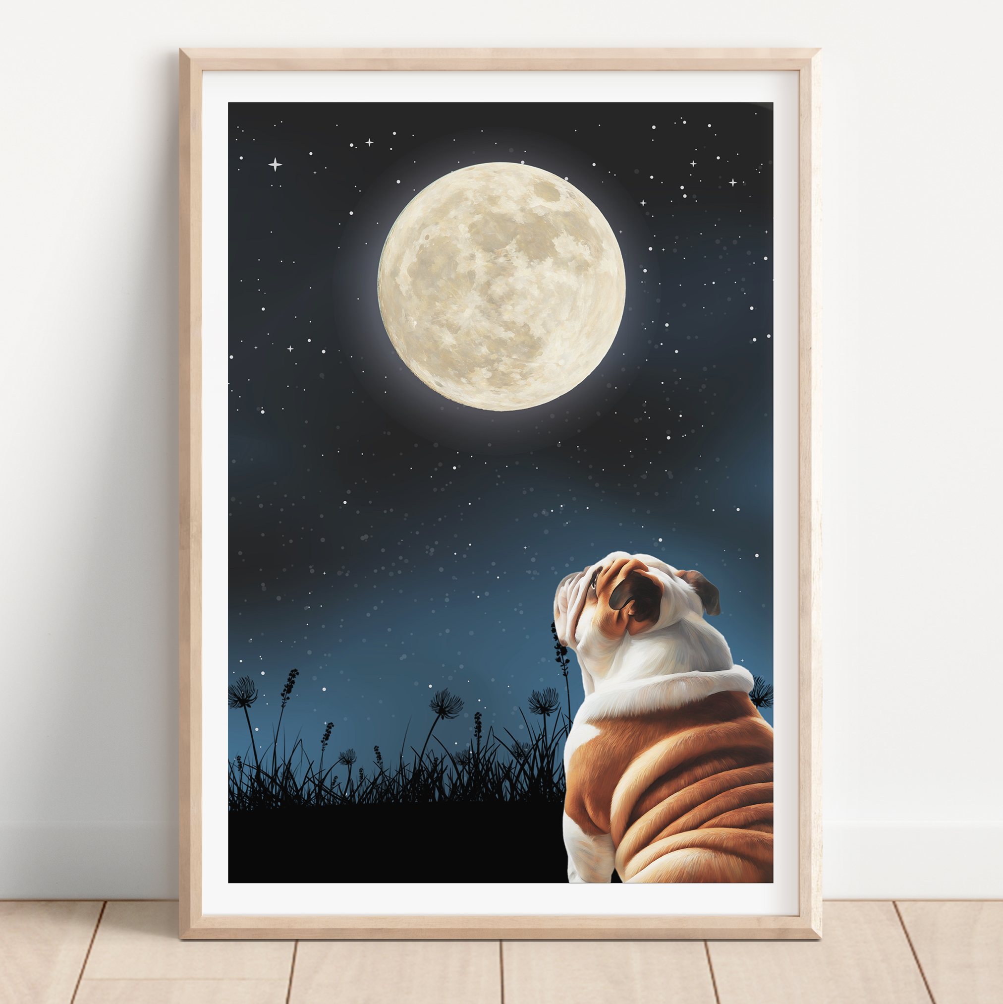 Unframed Moon Gazing British Bulldog Art Print