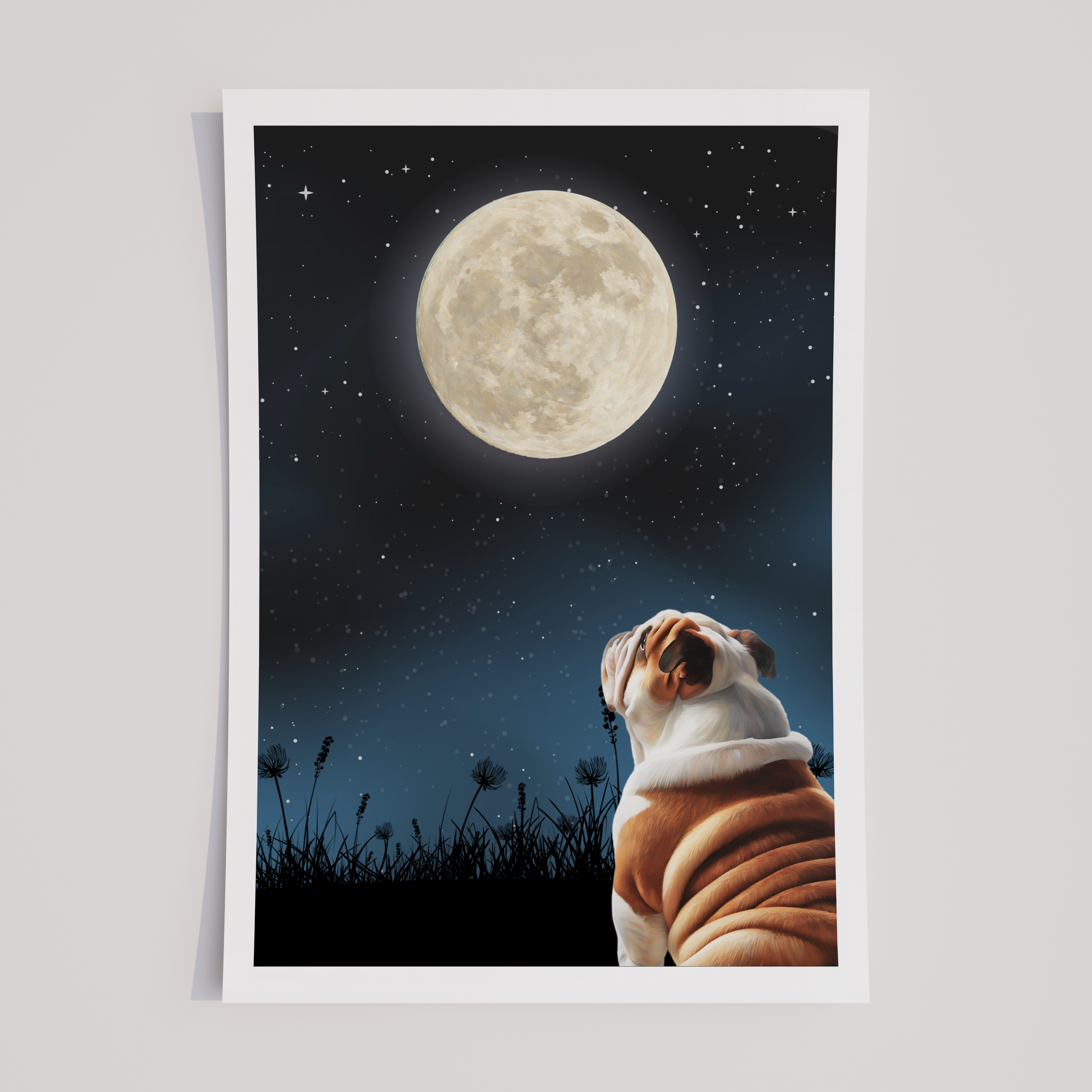 Unframed Moon Gazing British Bulldog Art Print