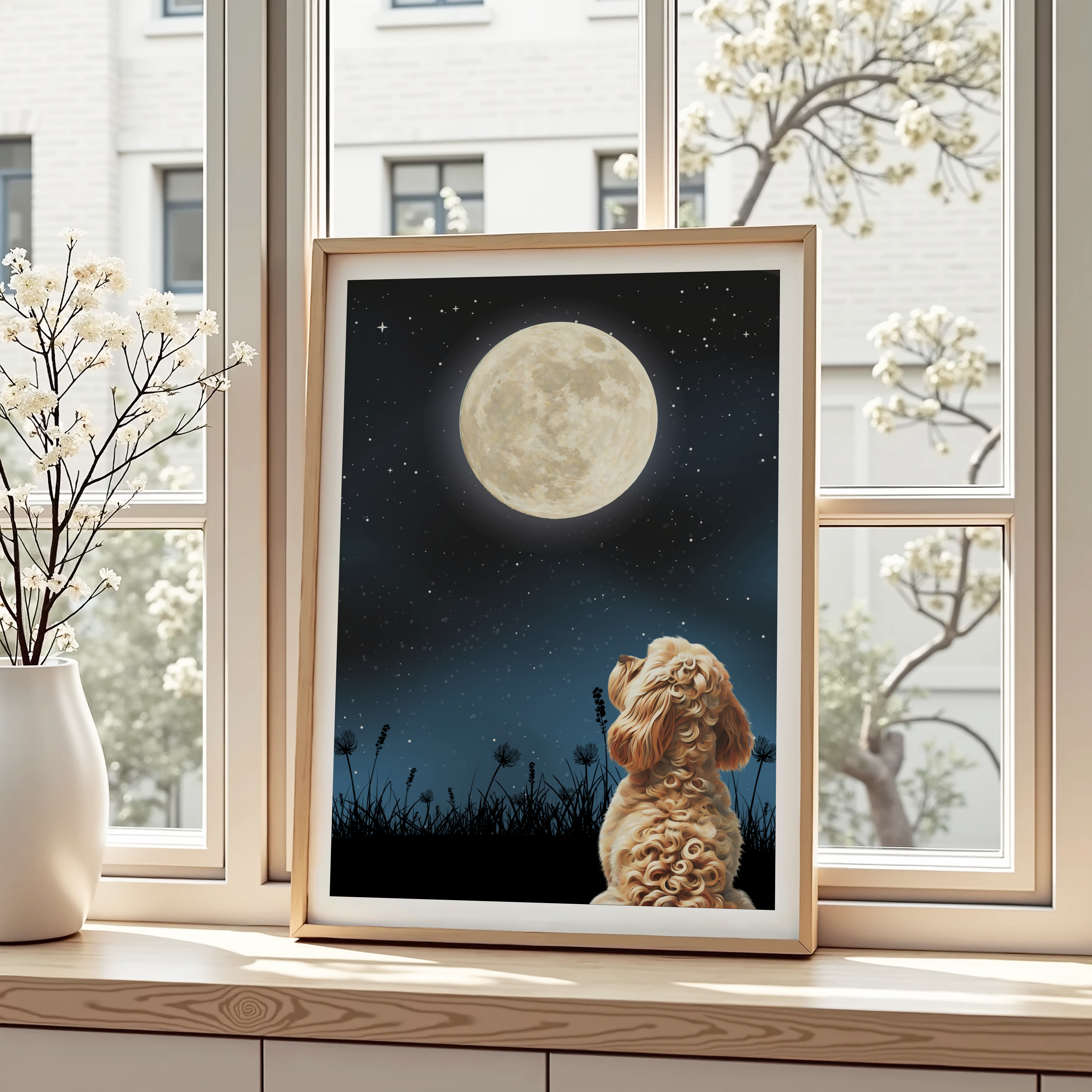 Unframed Moon Gazing Cockapoo Art Print