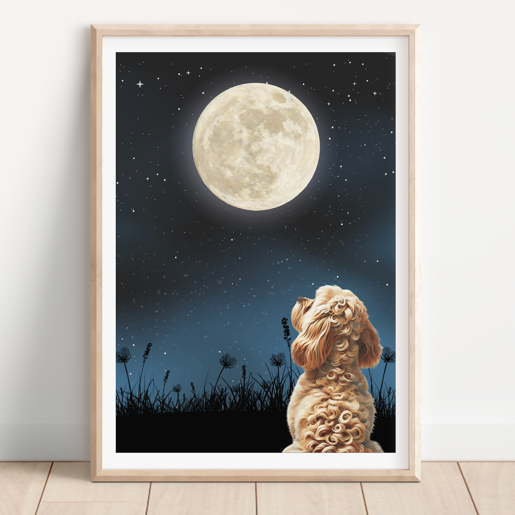 Unframed Moon Gazing Cockapoo Art Print