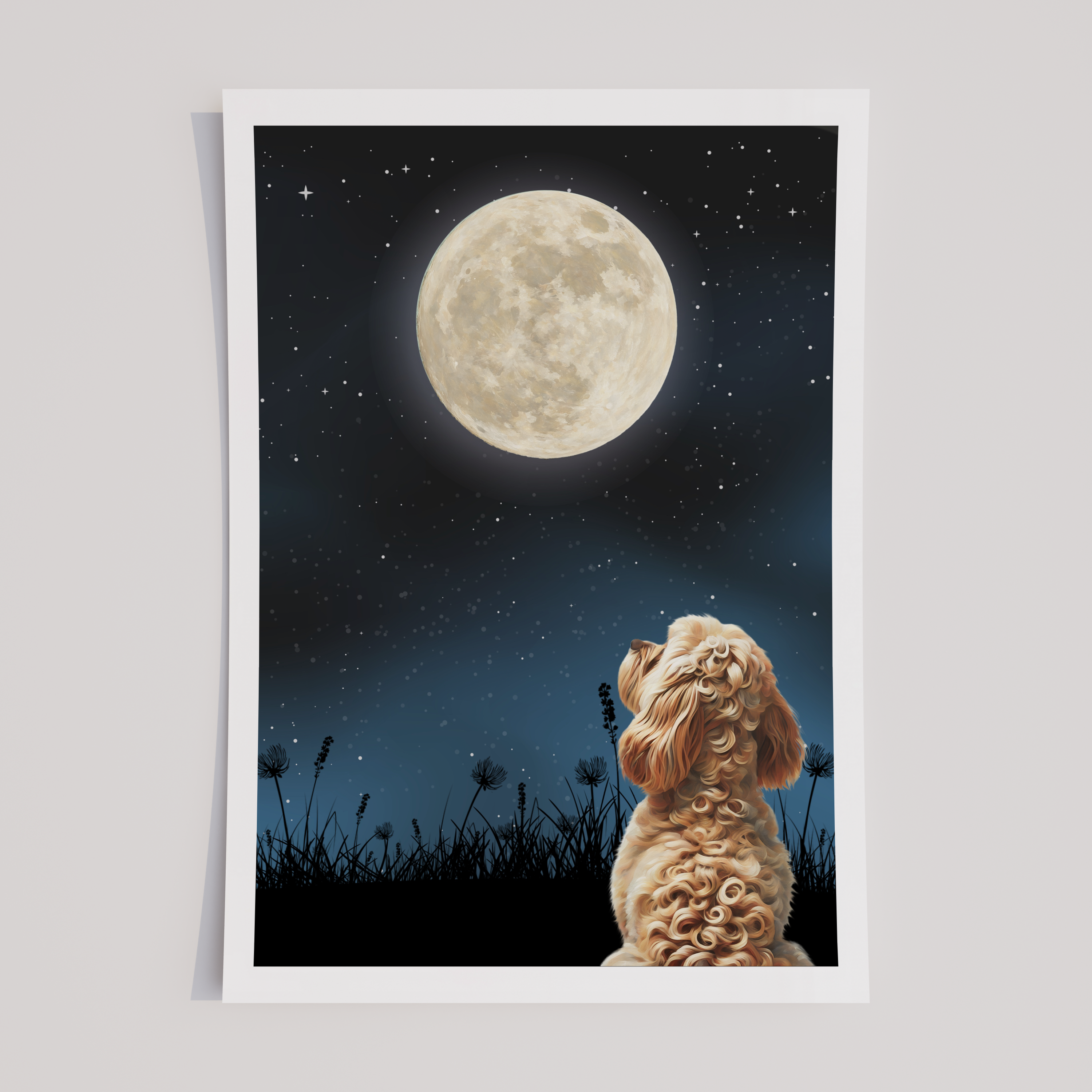 Unframed Moon Gazing Cockapoo Art Print