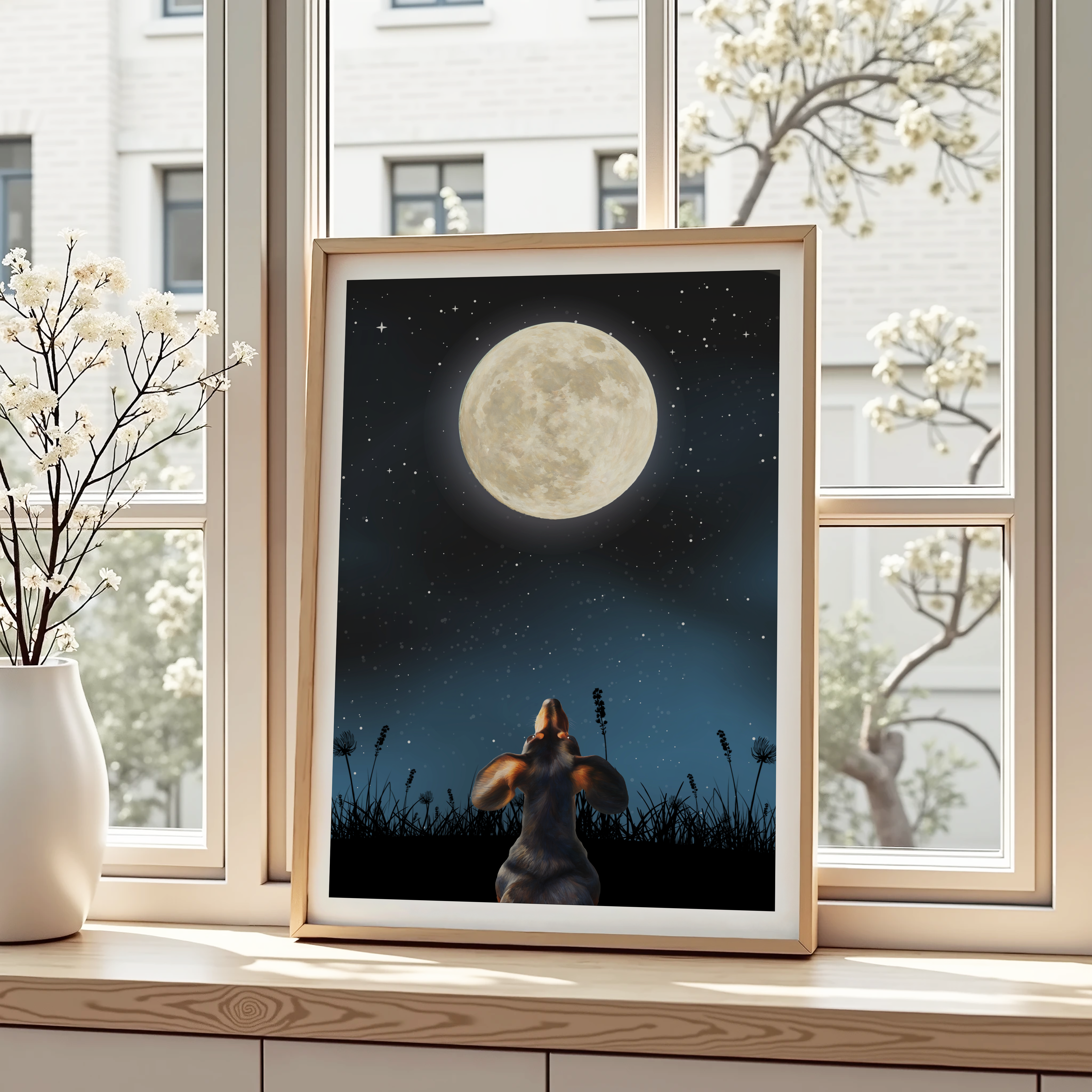 Unframed Moon Gazing Dachshund Art Print