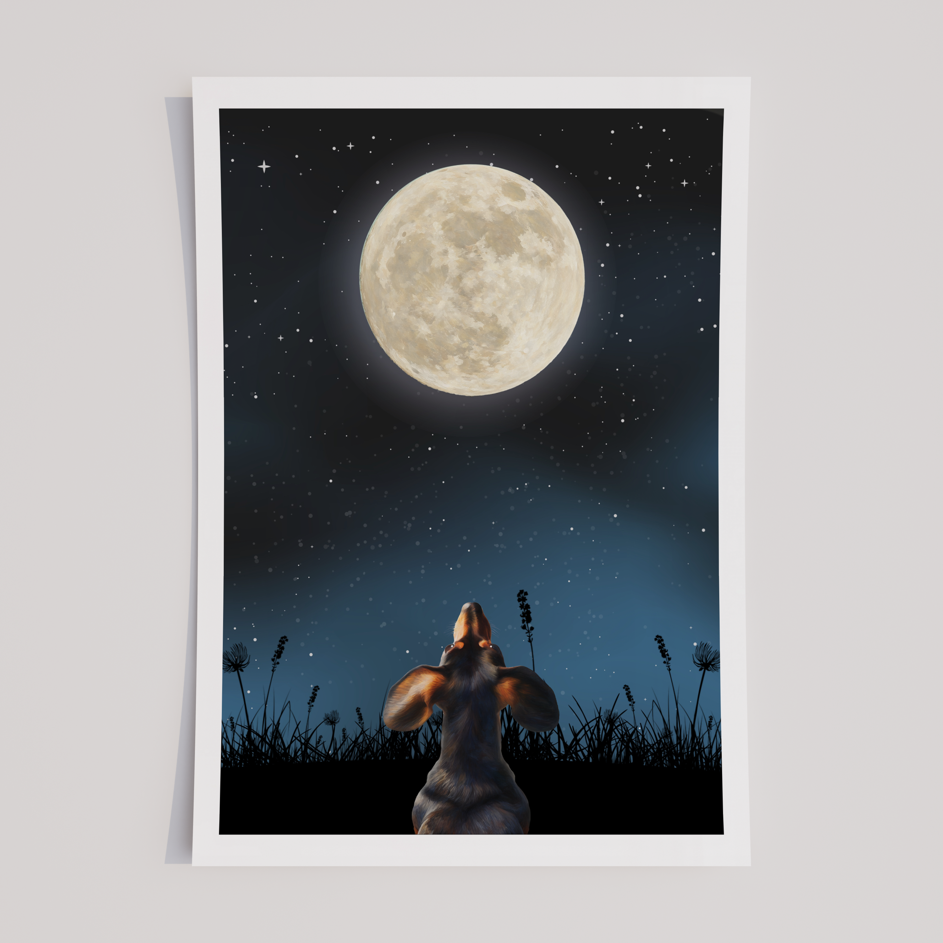 Unframed Moon Gazing Dachshund Art Print