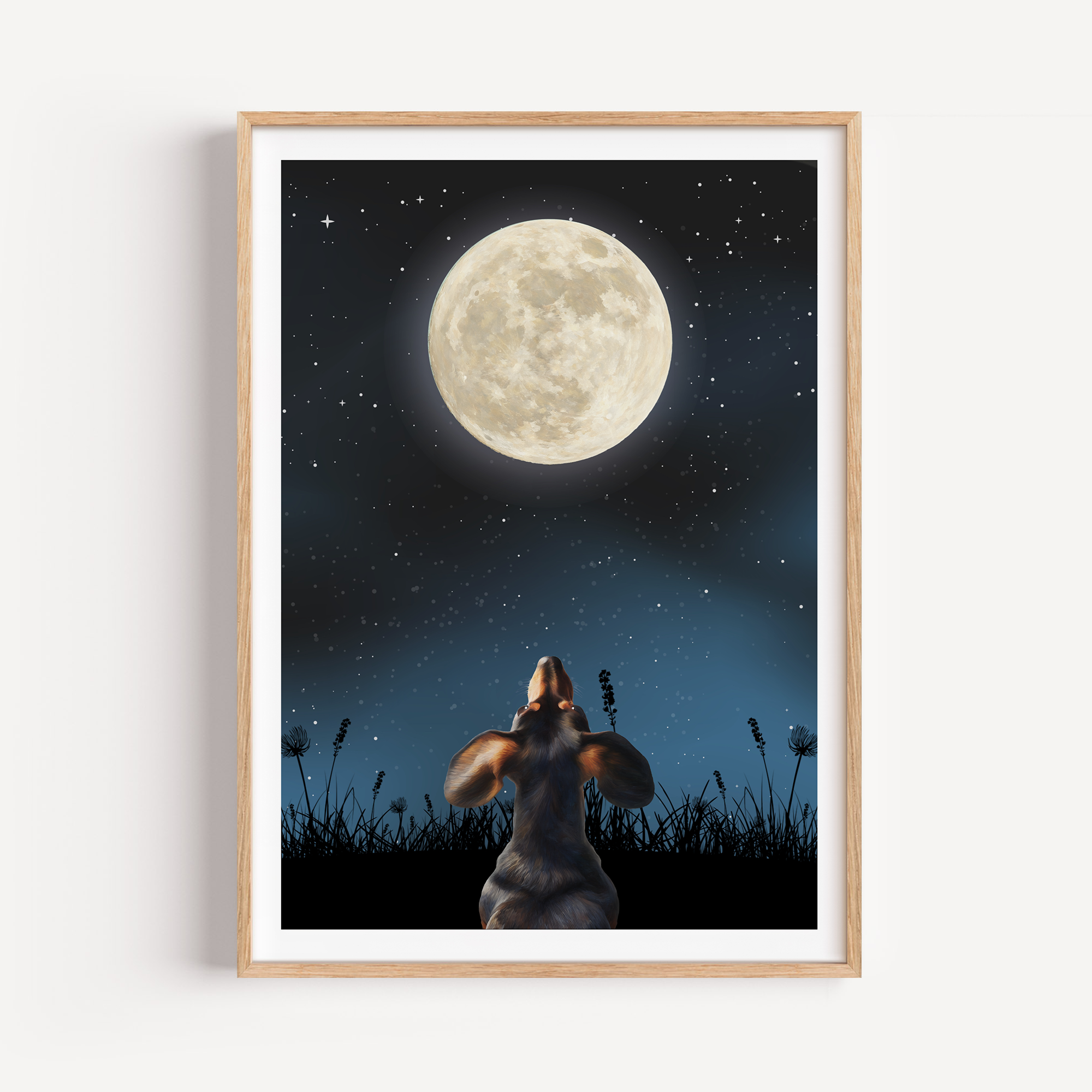 Unframed Moon Gazing Dachshund Art Print