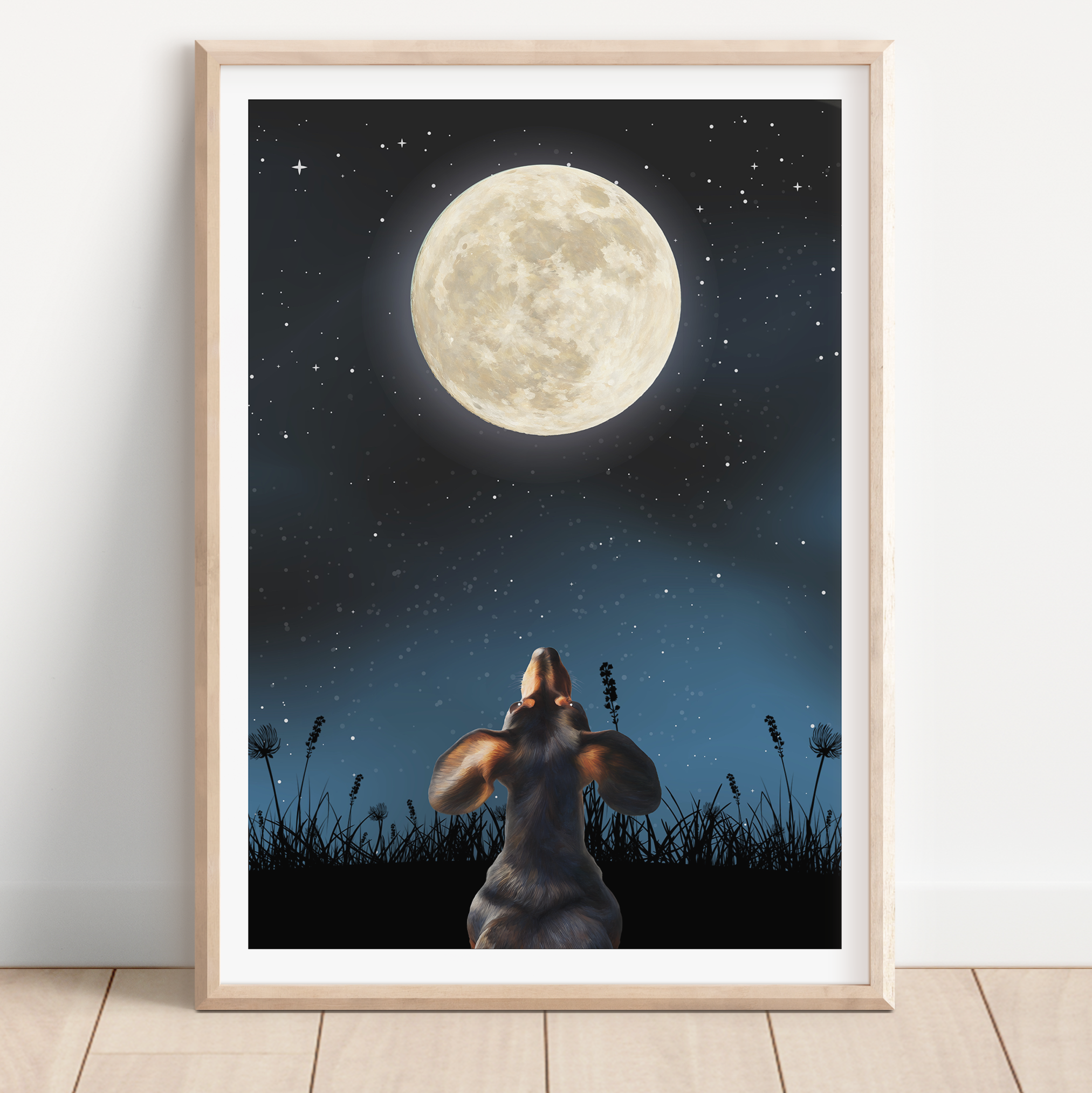 Unframed Moon Gazing Dachshund Art Print