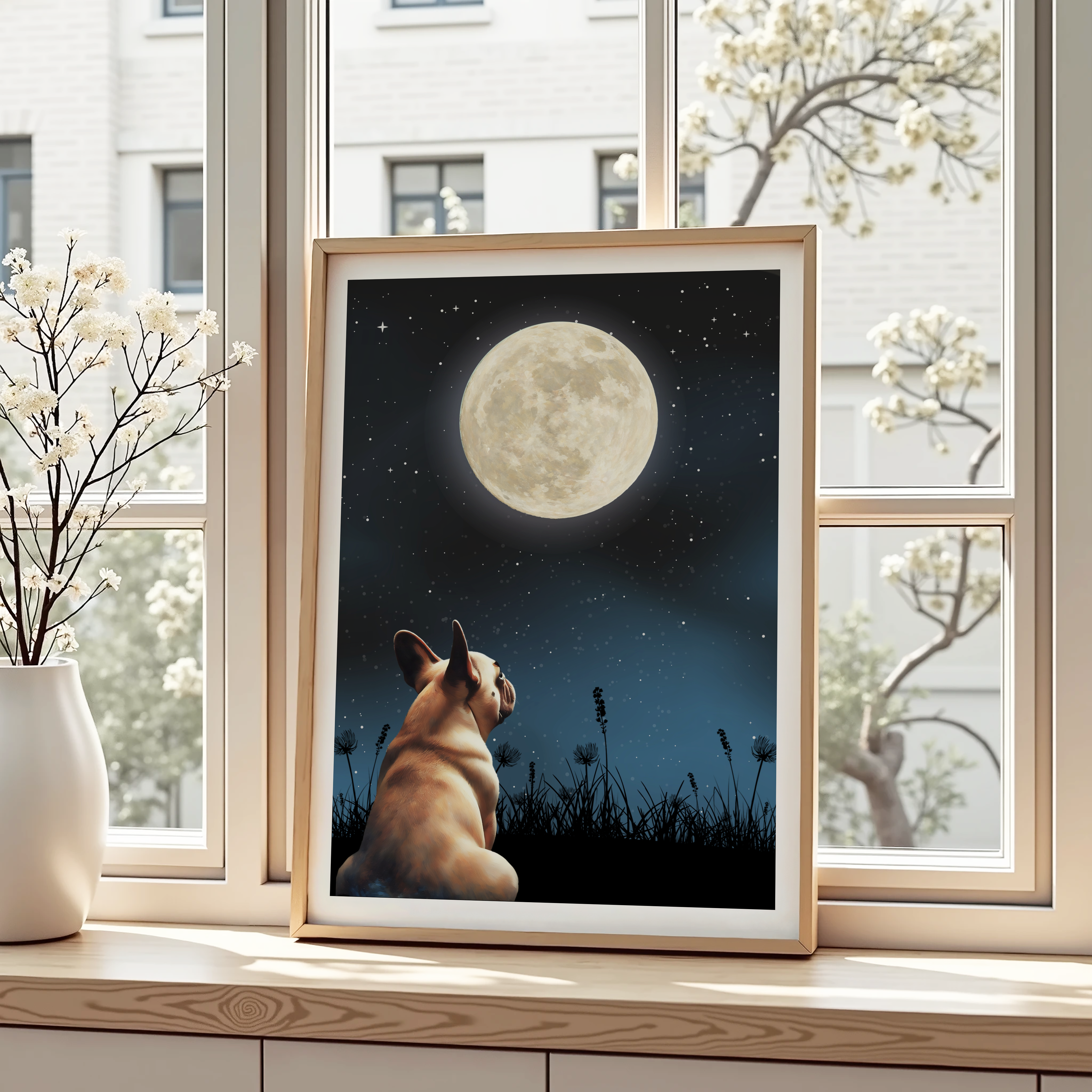 Unframed Moon Gazing French Bulldog Art Print