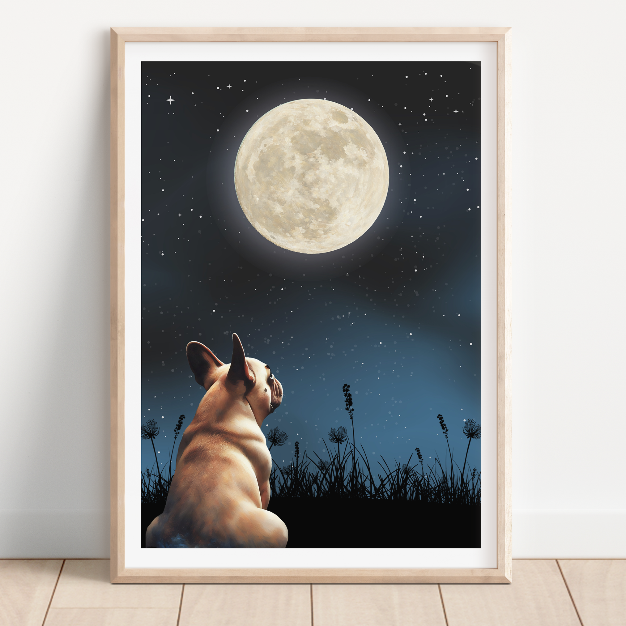 Unframed Moon Gazing French Bulldog Art Print