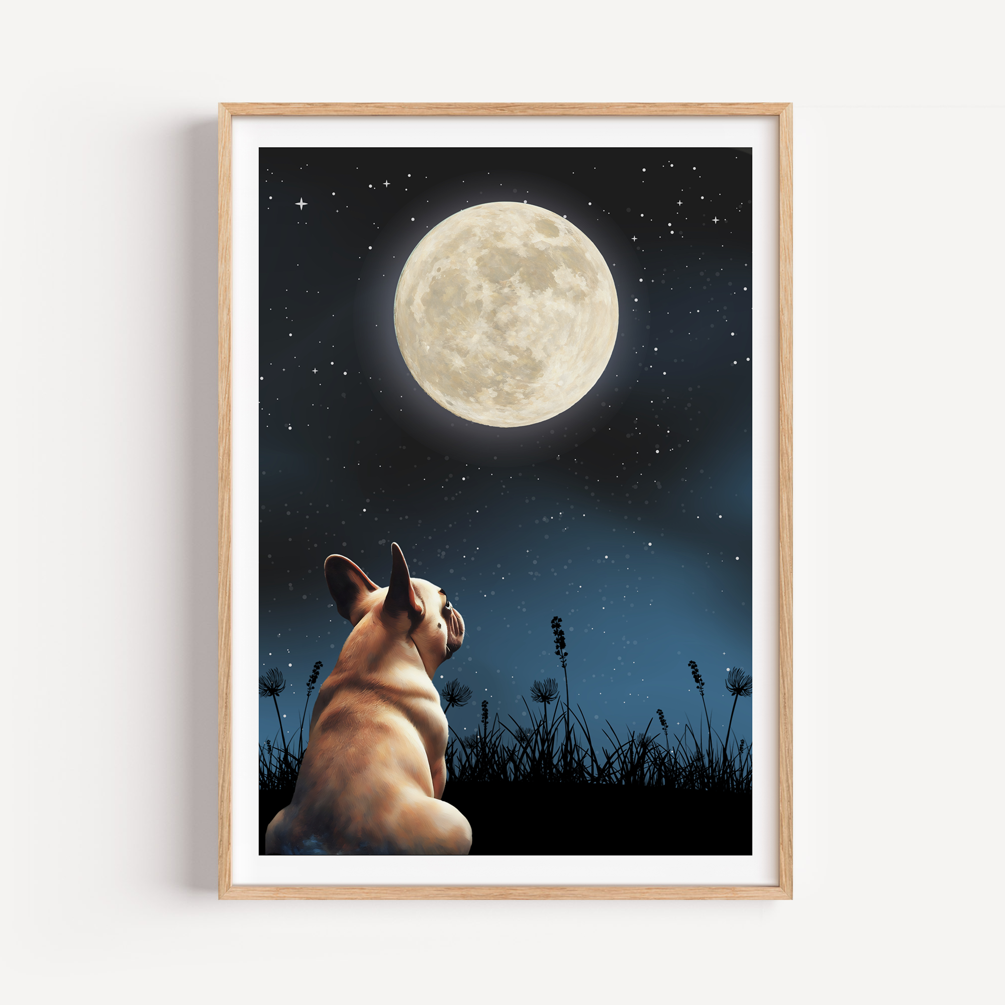 Unframed Moon Gazing French Bulldog Art Print