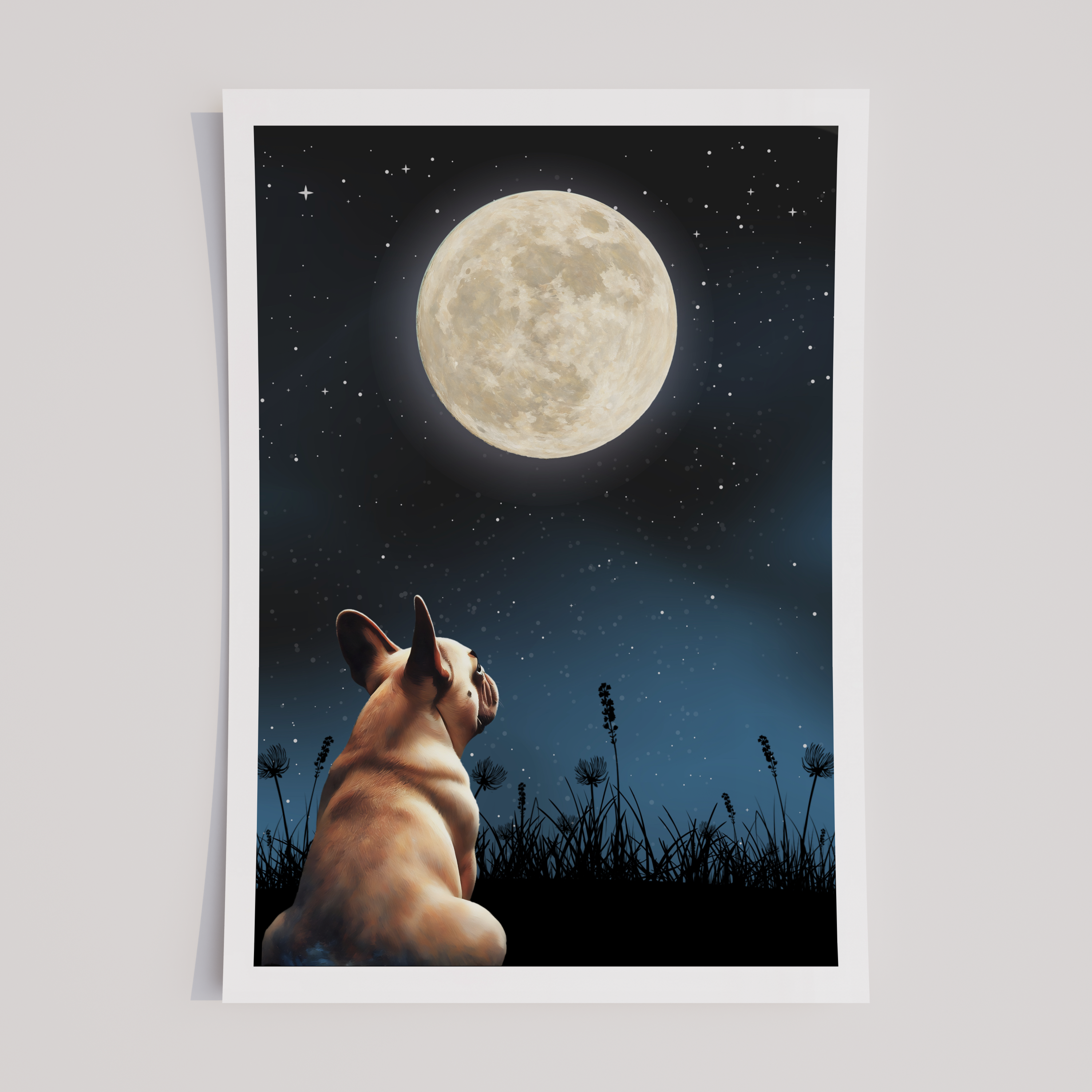 Unframed Moon Gazing French Bulldog Art Print