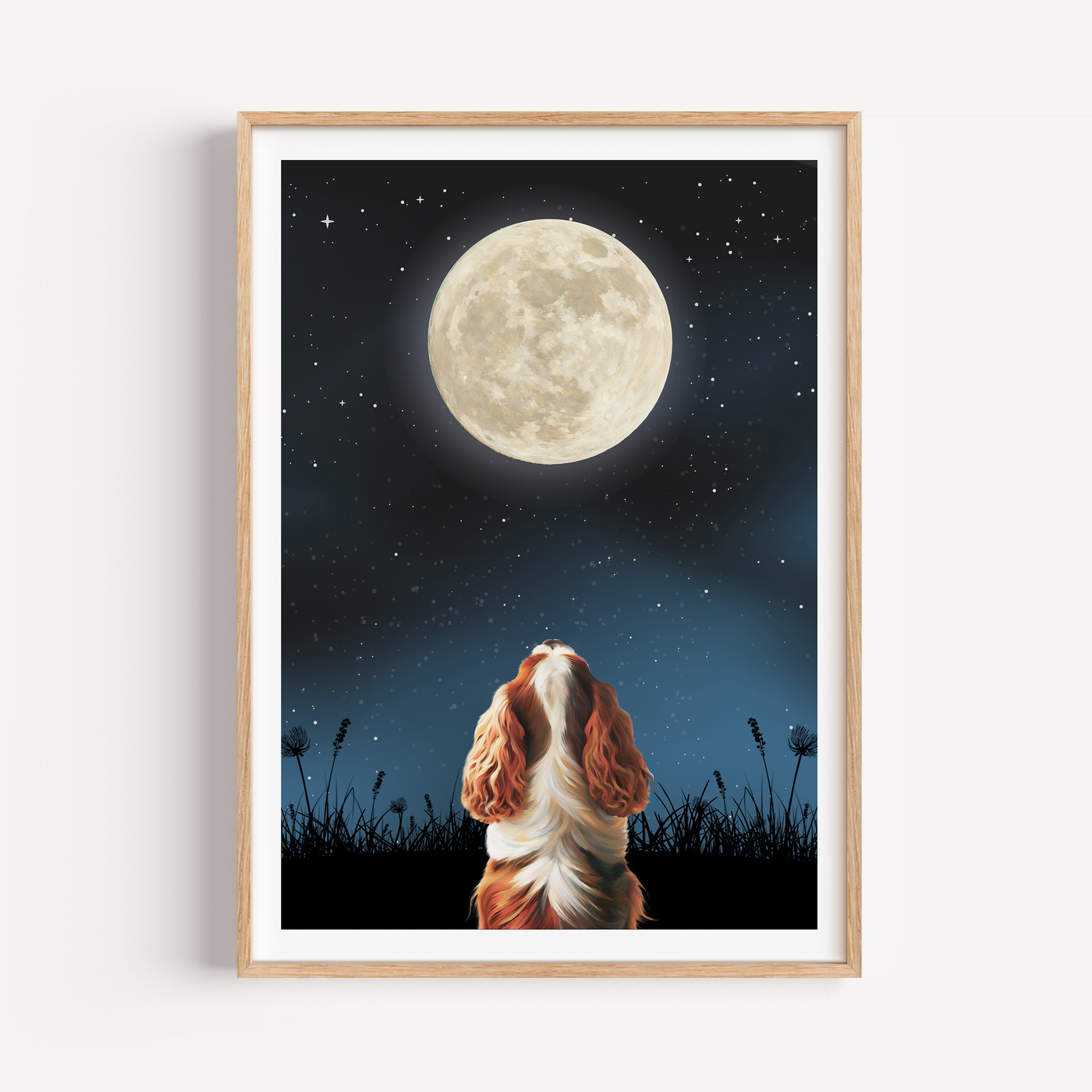 Unframed Moon Gazing King Charles Spaniel Art Print