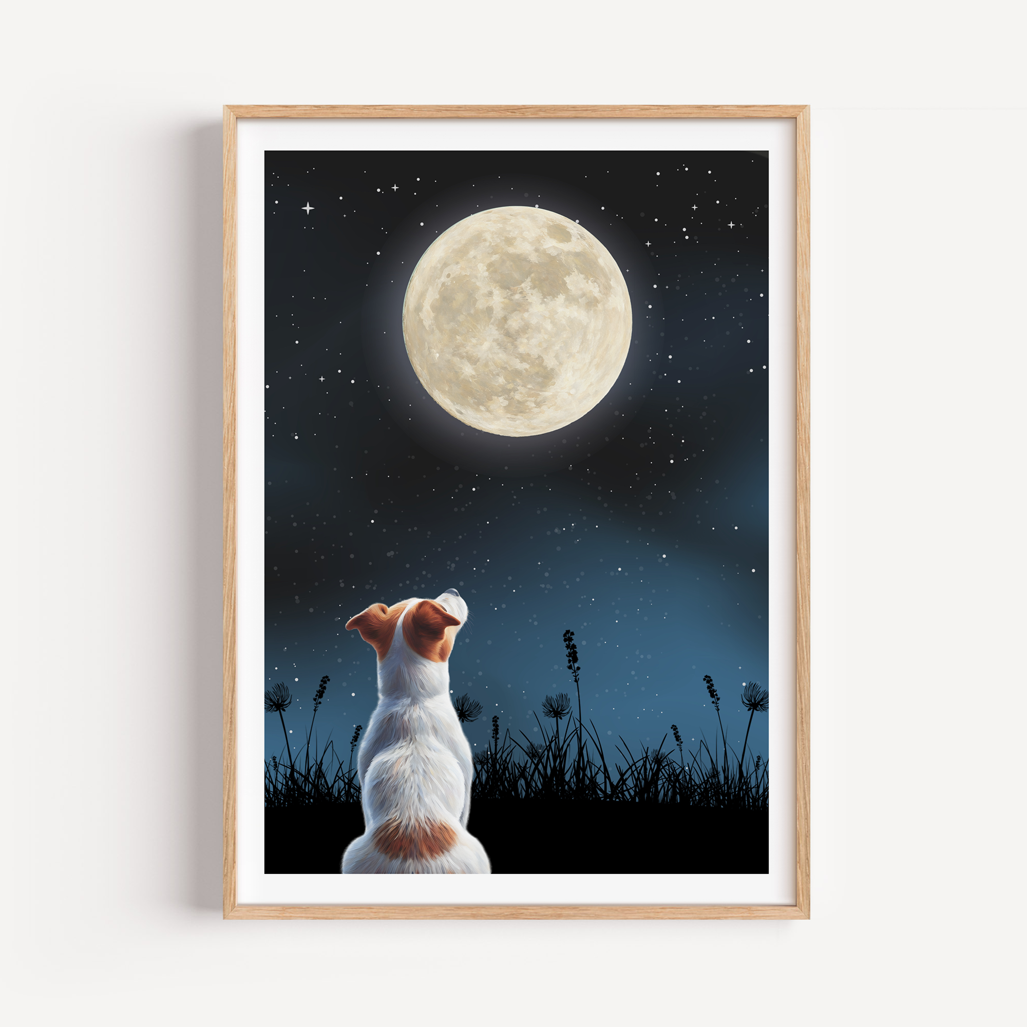 Unframed Moon Gazing Jack Russell Terrier Spaniel Art Print