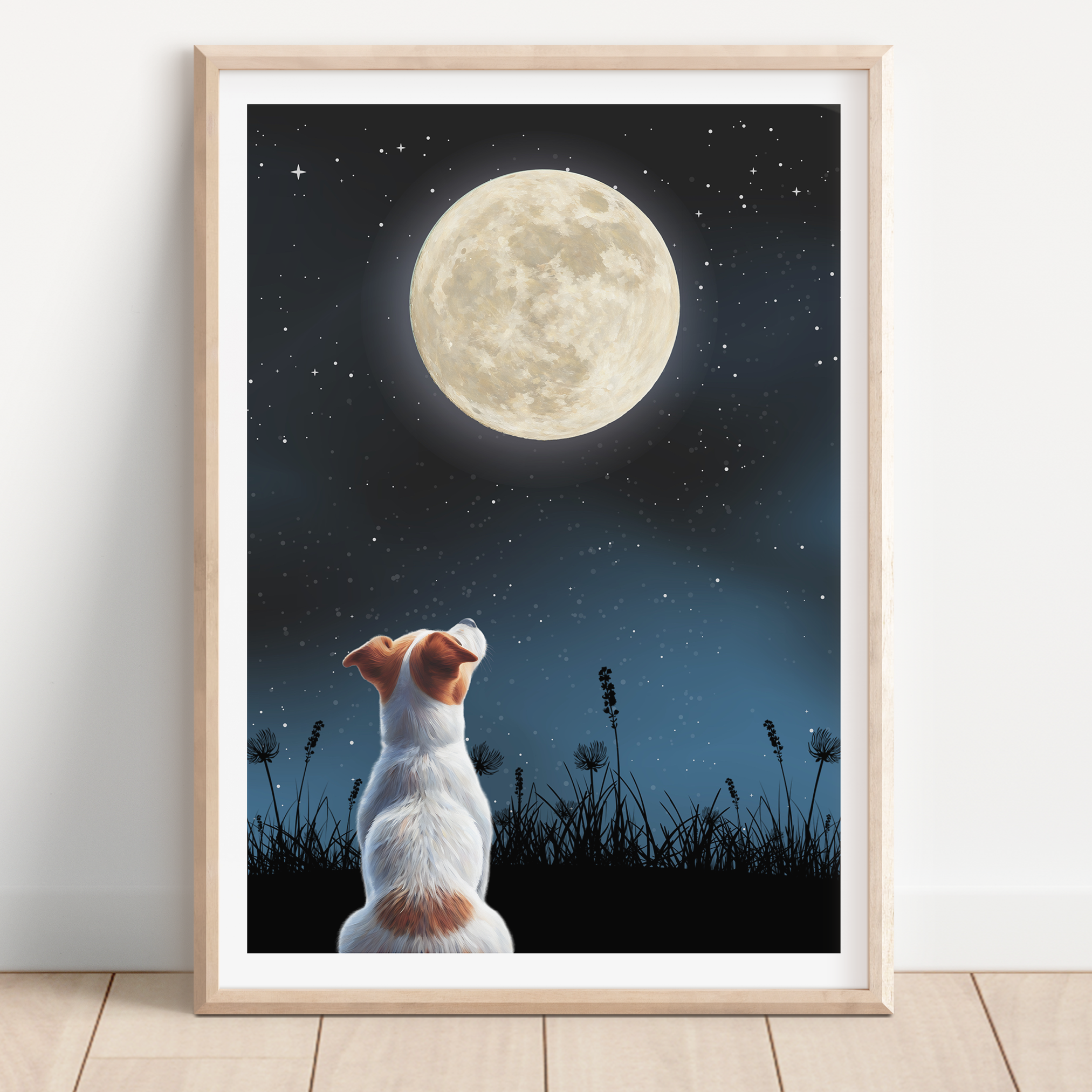 Unframed Moon Gazing Jack Russell Terrier Spaniel Art Print