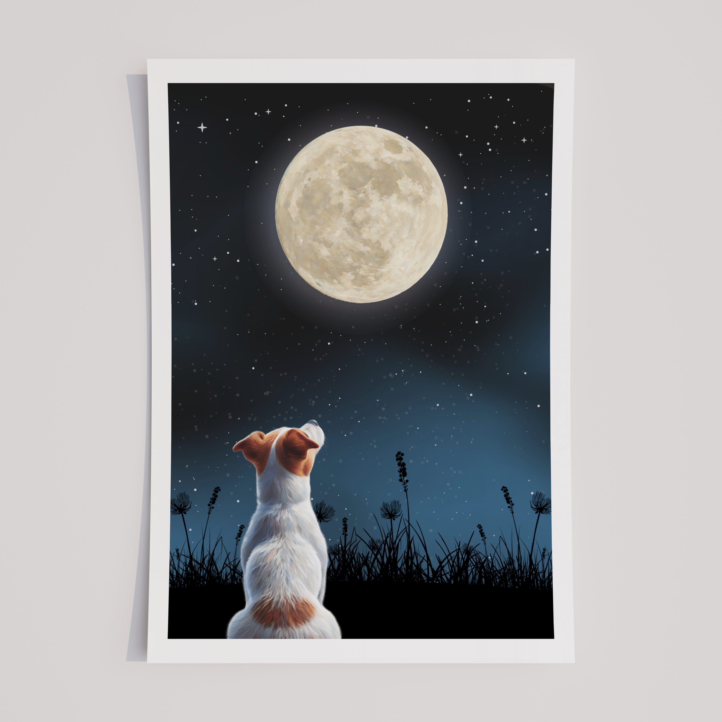 Unframed Moon Gazing Jack Russell Terrier Spaniel Art Print