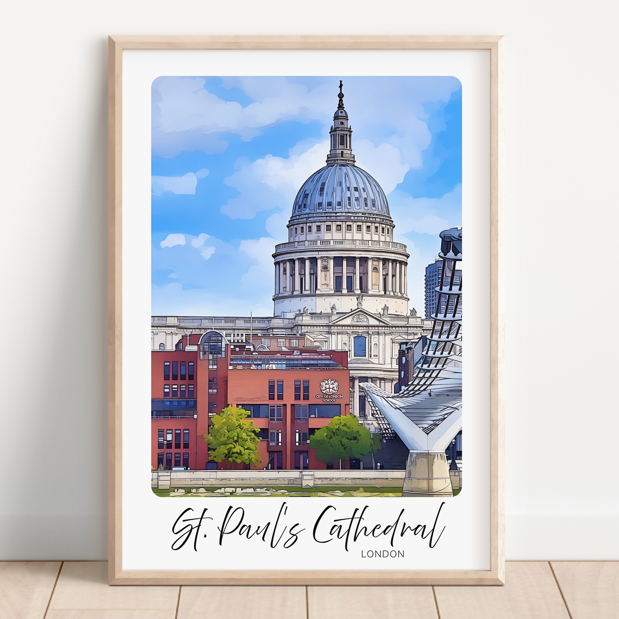 Unframed St Paul's Cathedral & Millennium Bridge London Travel Art Print 