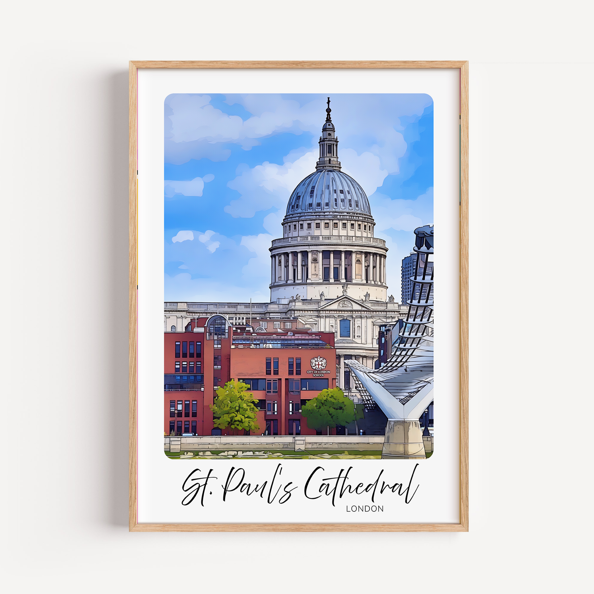 Unframed St Paul's Cathedral & Millennium Bridge London Travel Art Print 