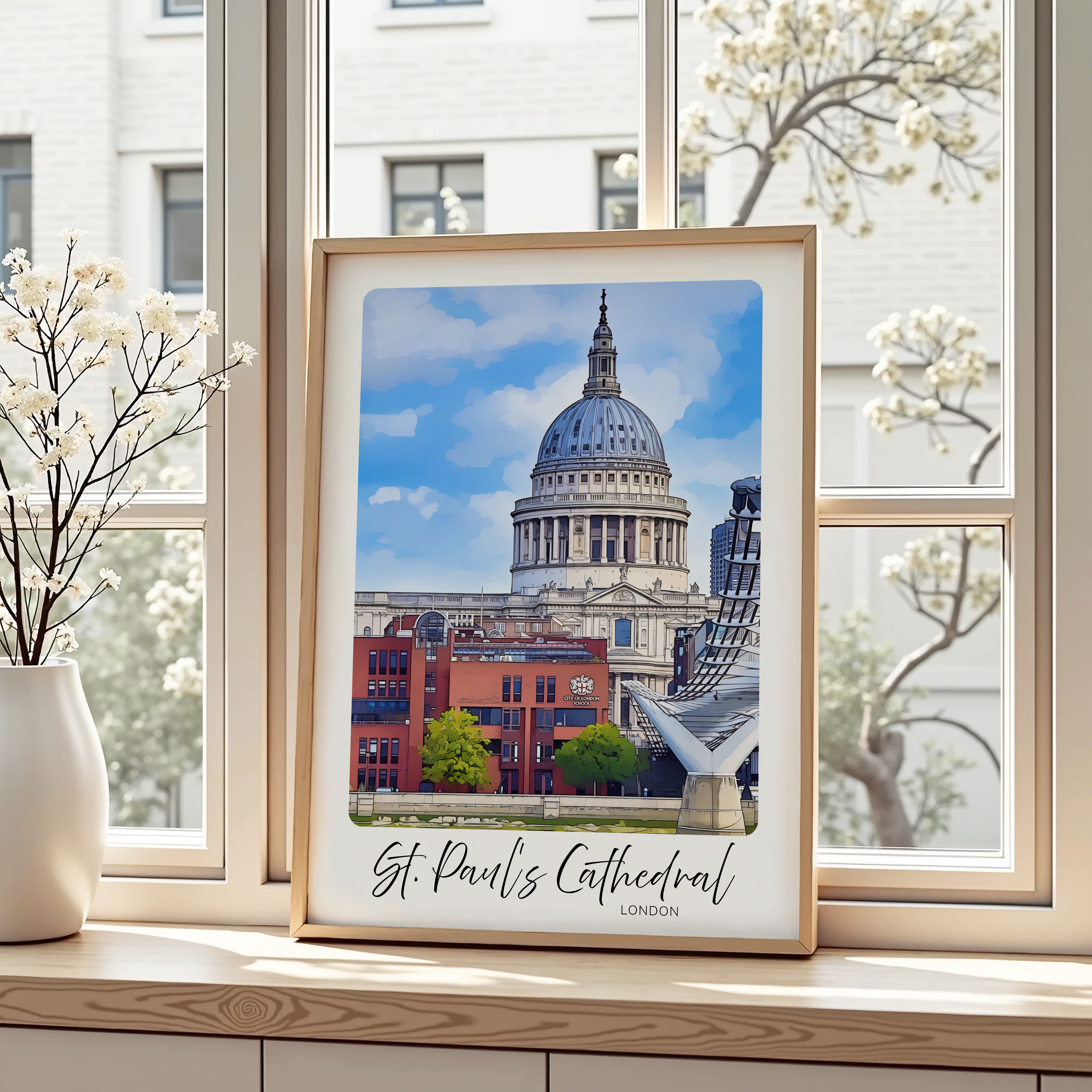 Unframed St Paul's Cathedral & Millennium Bridge London Travel Art Print 