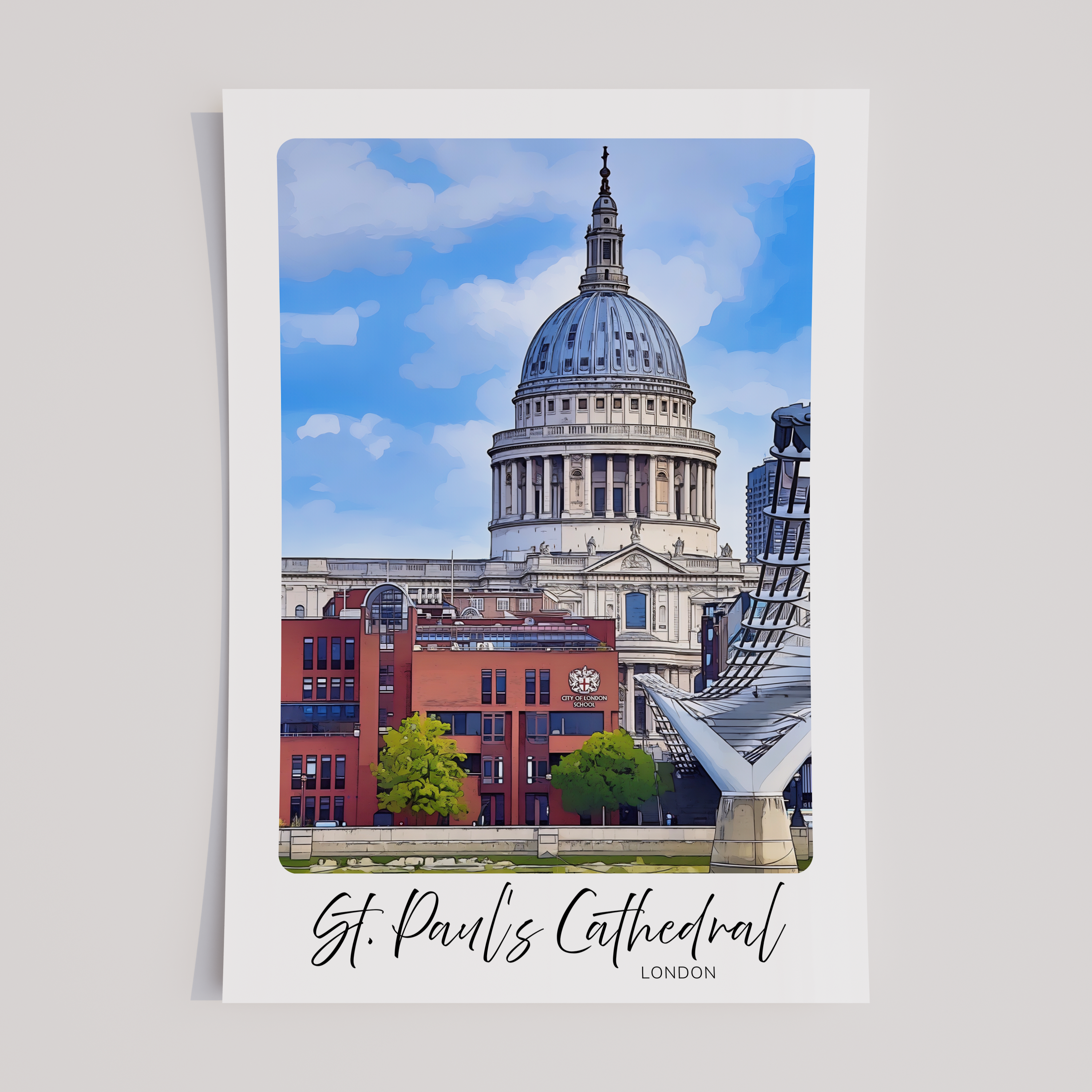 Unframed St Paul's Cathedral & Millennium Bridge London Travel Art Print 