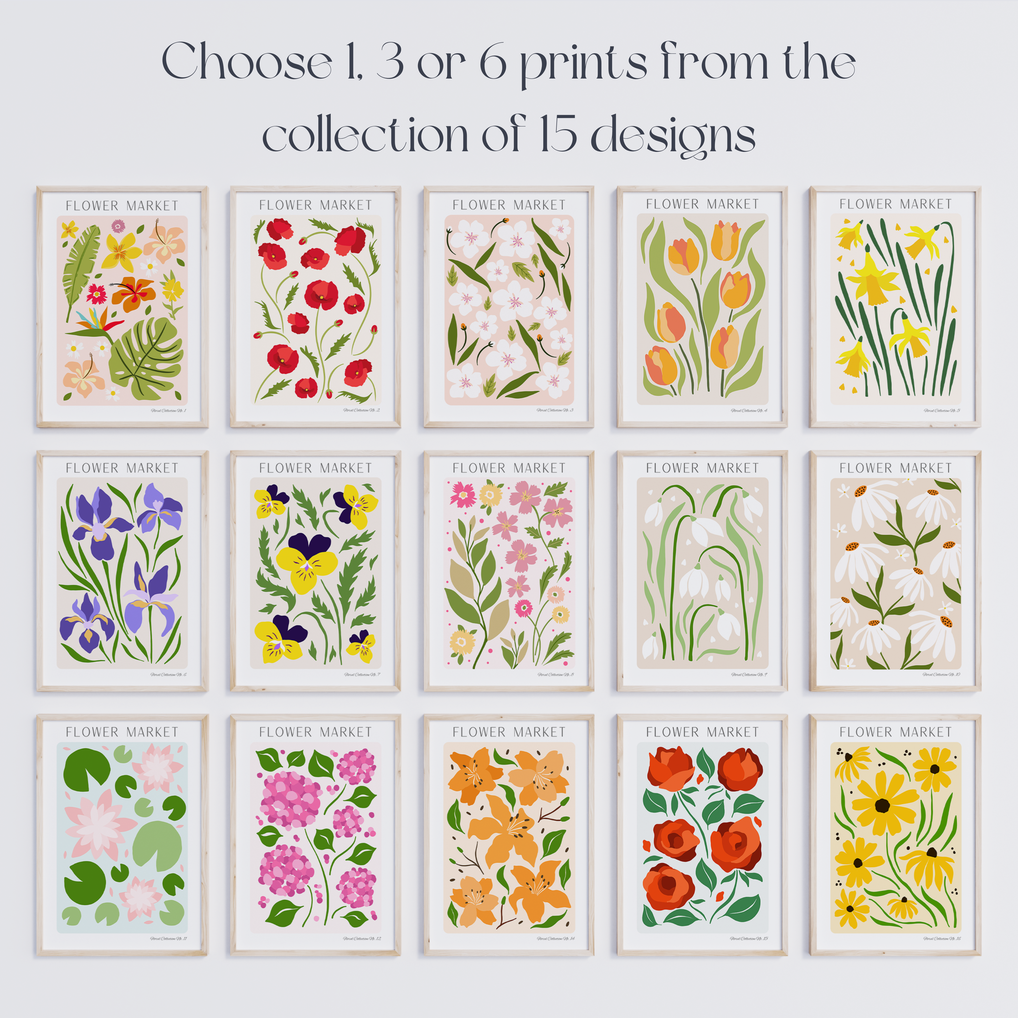 Unframed Flower Market Set of Prints / Poster Set - Choose 1, 3 or 6 Prints