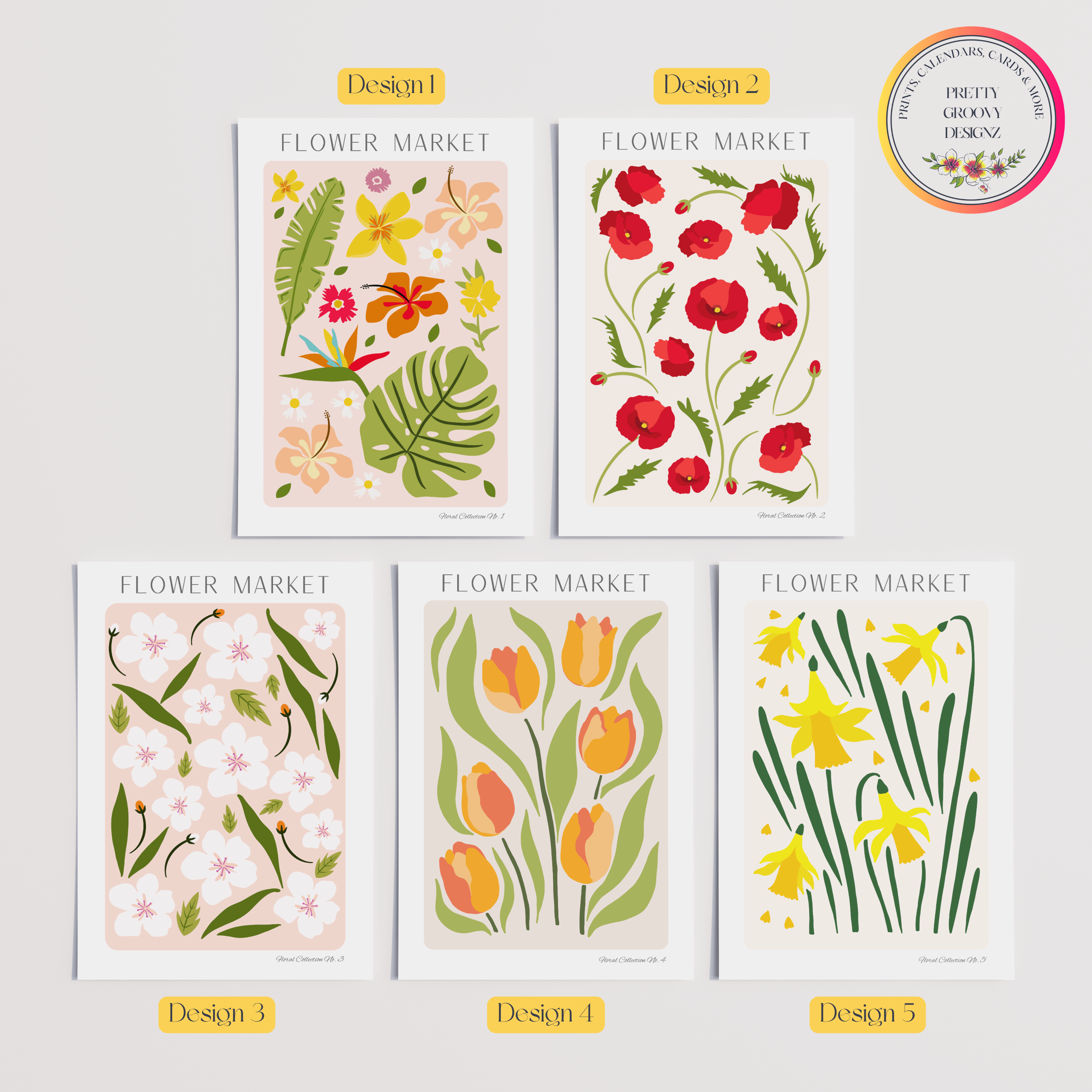 Unframed Flower Market Set of Prints / Poster Set - Choose 1, 3 or 6 Prints