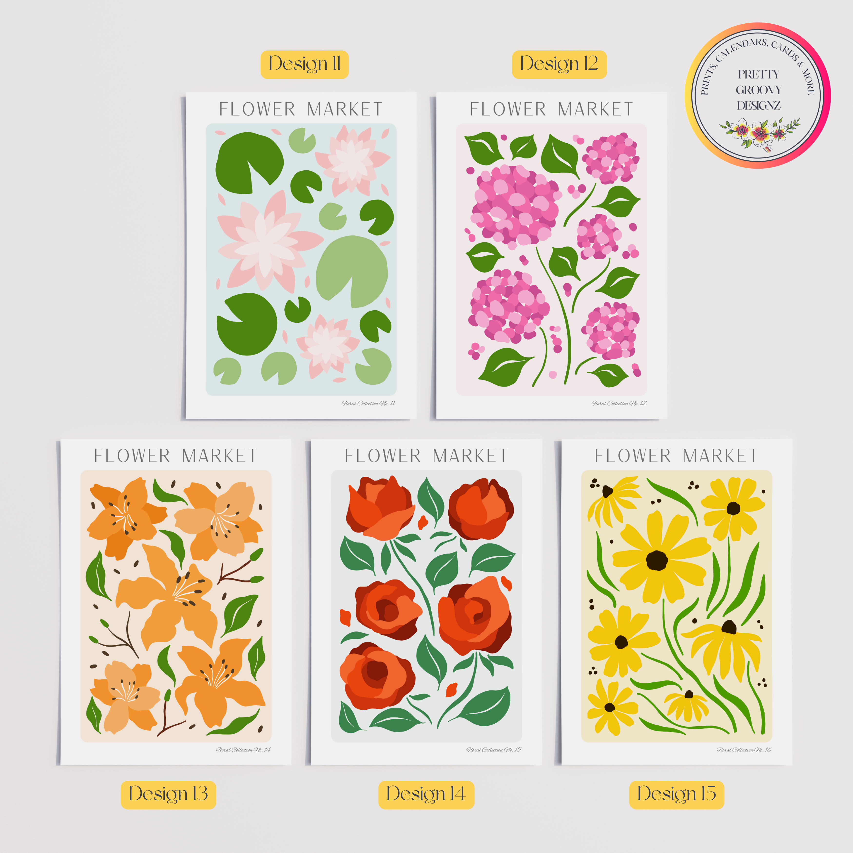 Unframed Flower Market Set of Prints / Poster Set - Choose 1, 3 or 6 Prints