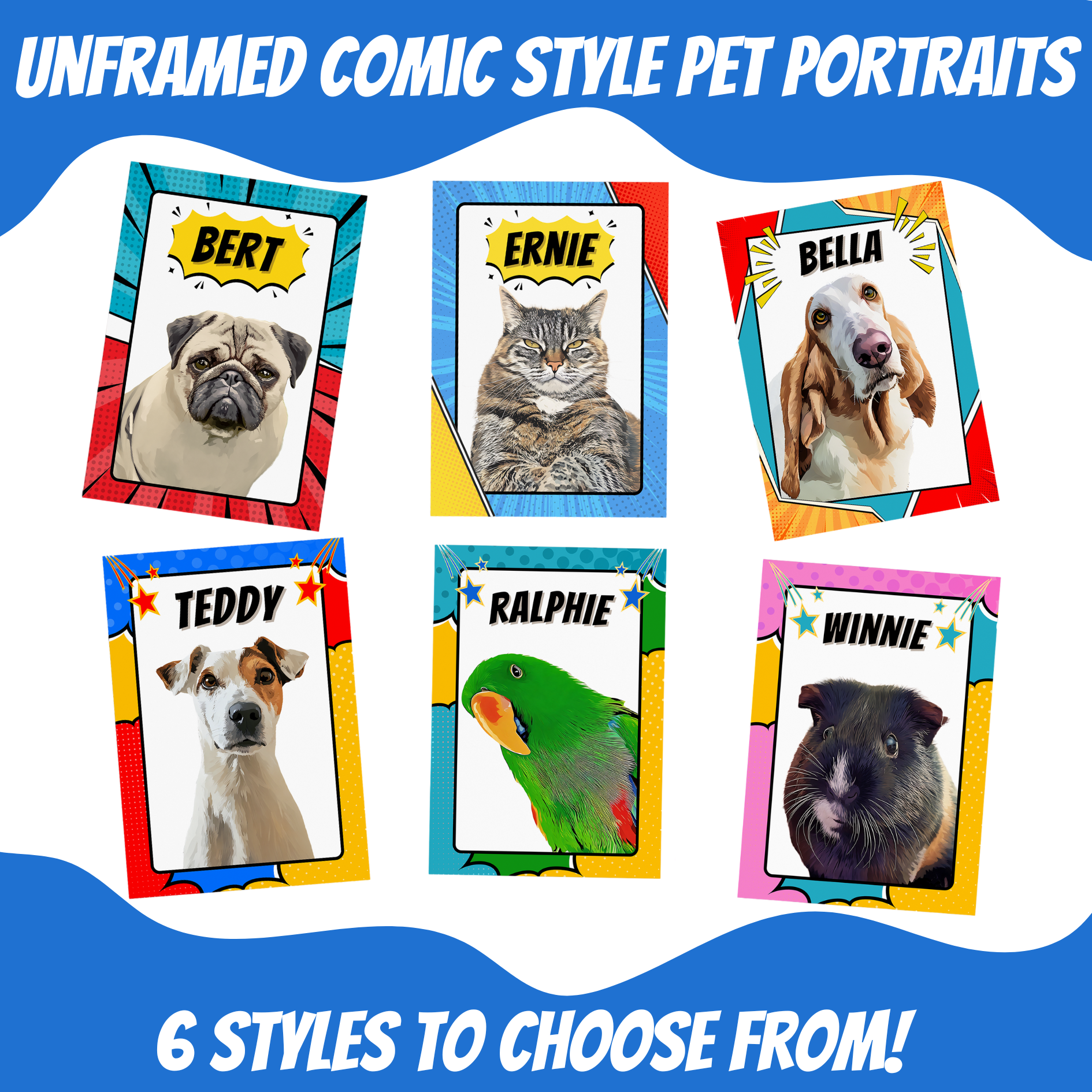 Unframed Personalised Custom Comic Style Pet Portrait Art Print 