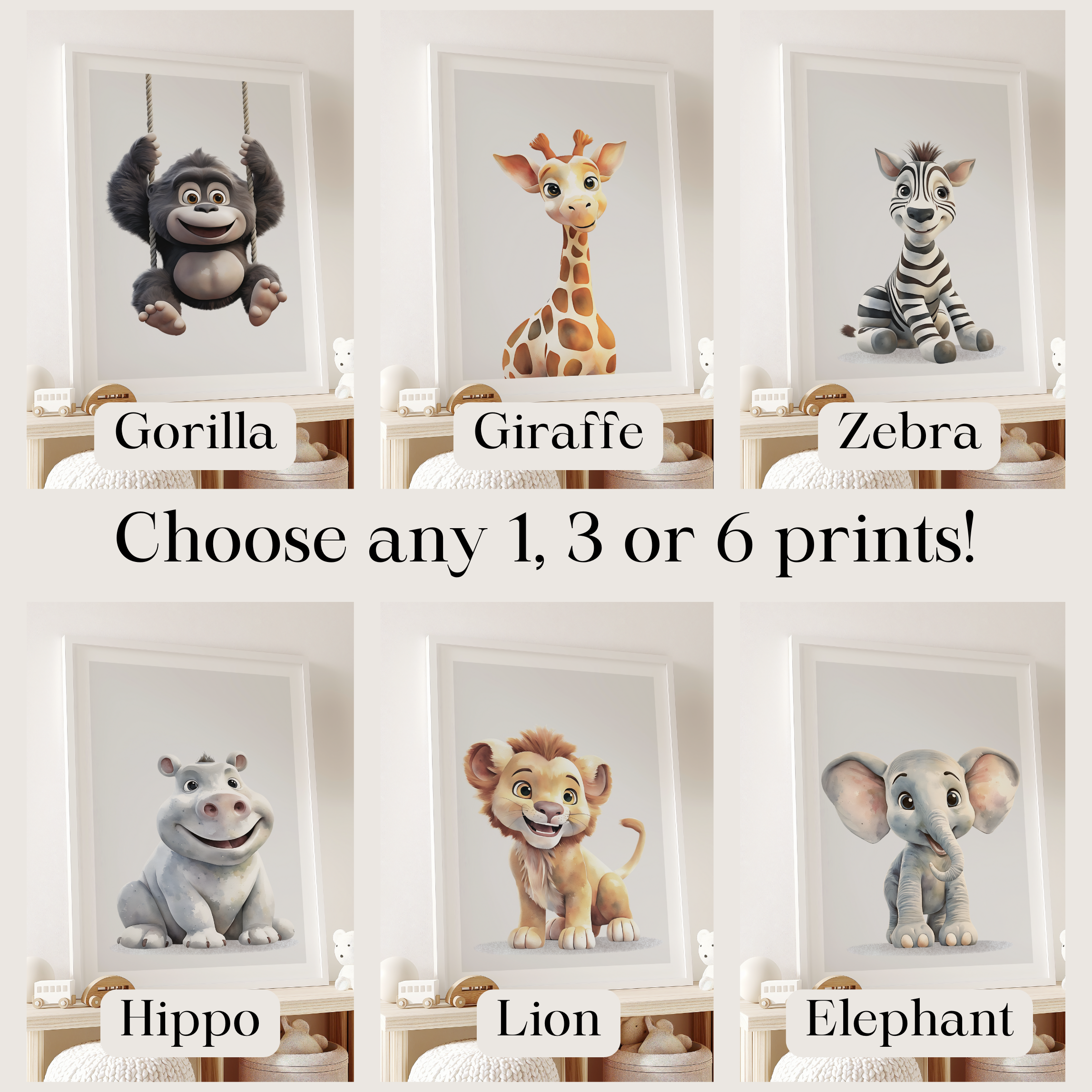 Unframed Baby Safari Animal Nursery Art Print