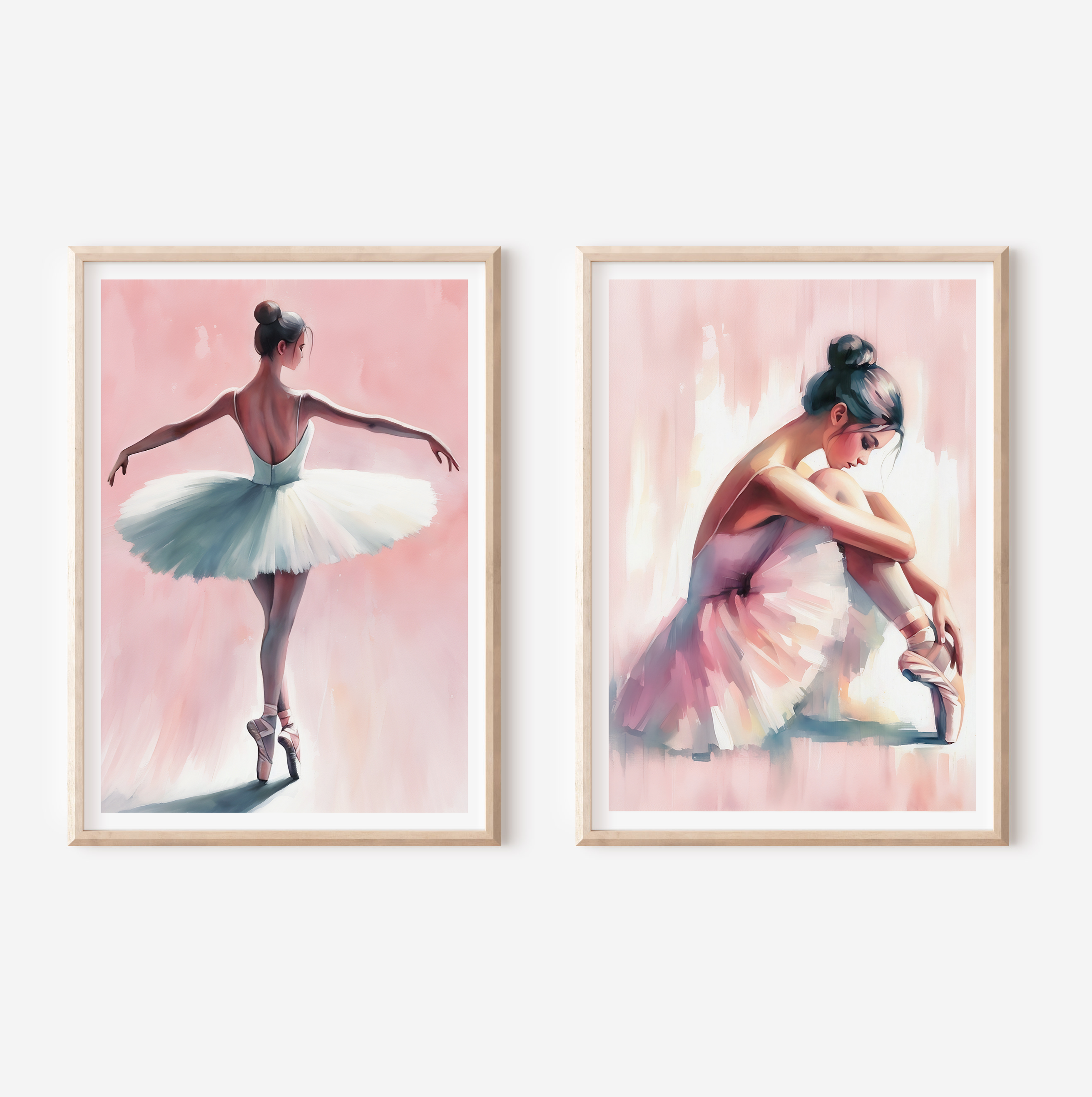 Unframed Pink Ballet Dancer Set of 2 Art Prints