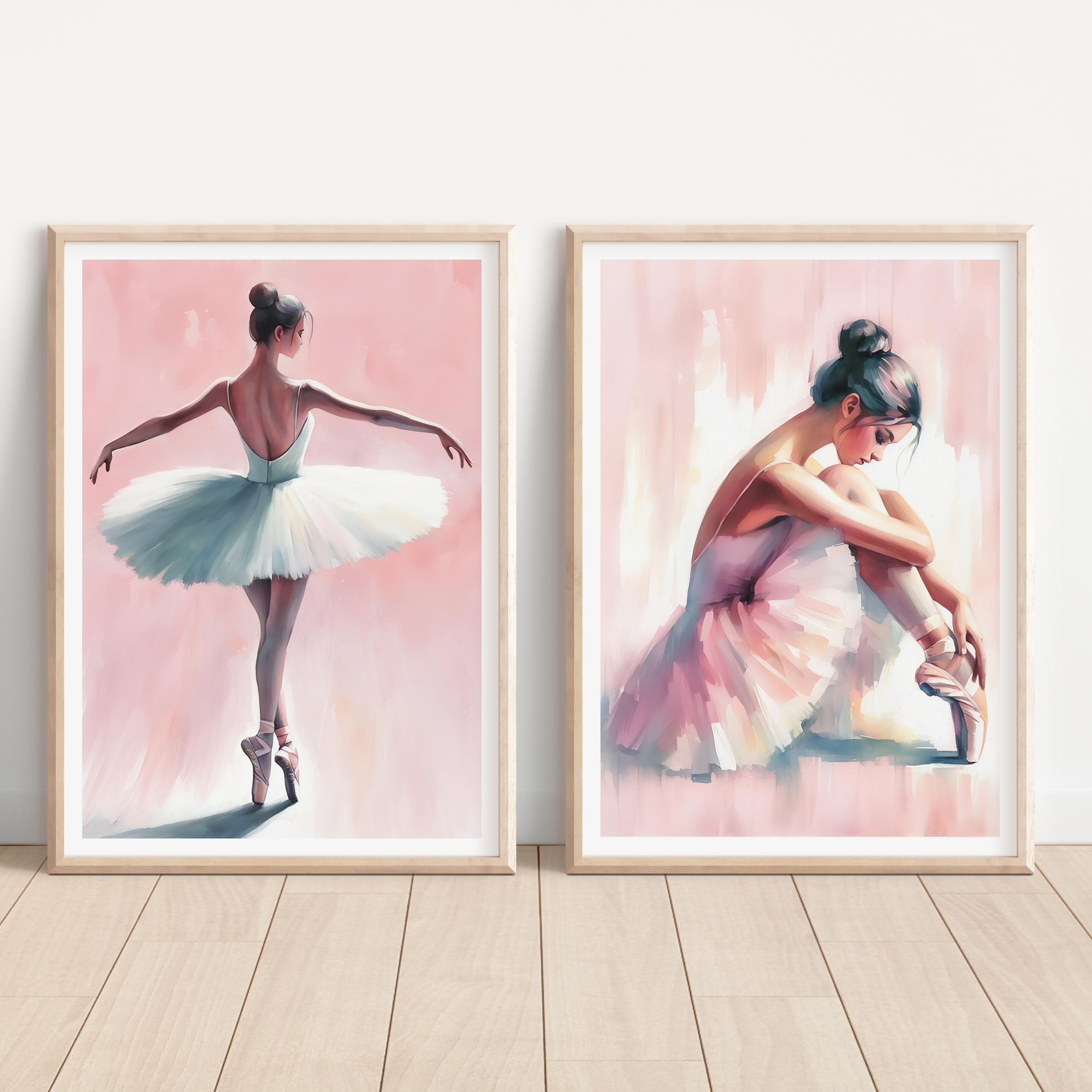 Unframed Pink Ballet Dancer Set of 2 Art Prints