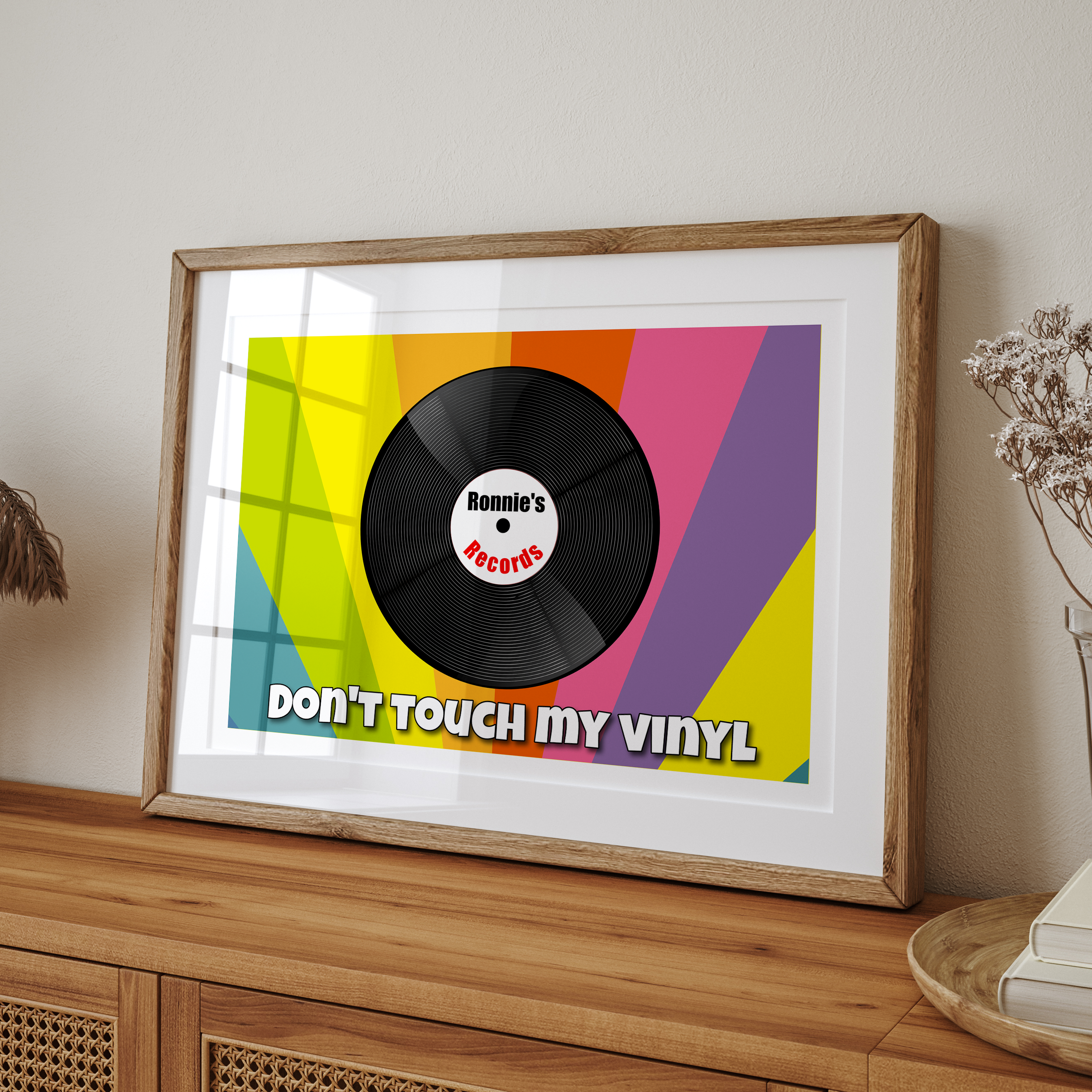 Unframed Personalised Vinyl Record Art Print – Retro Music Wall Art with Custom Name