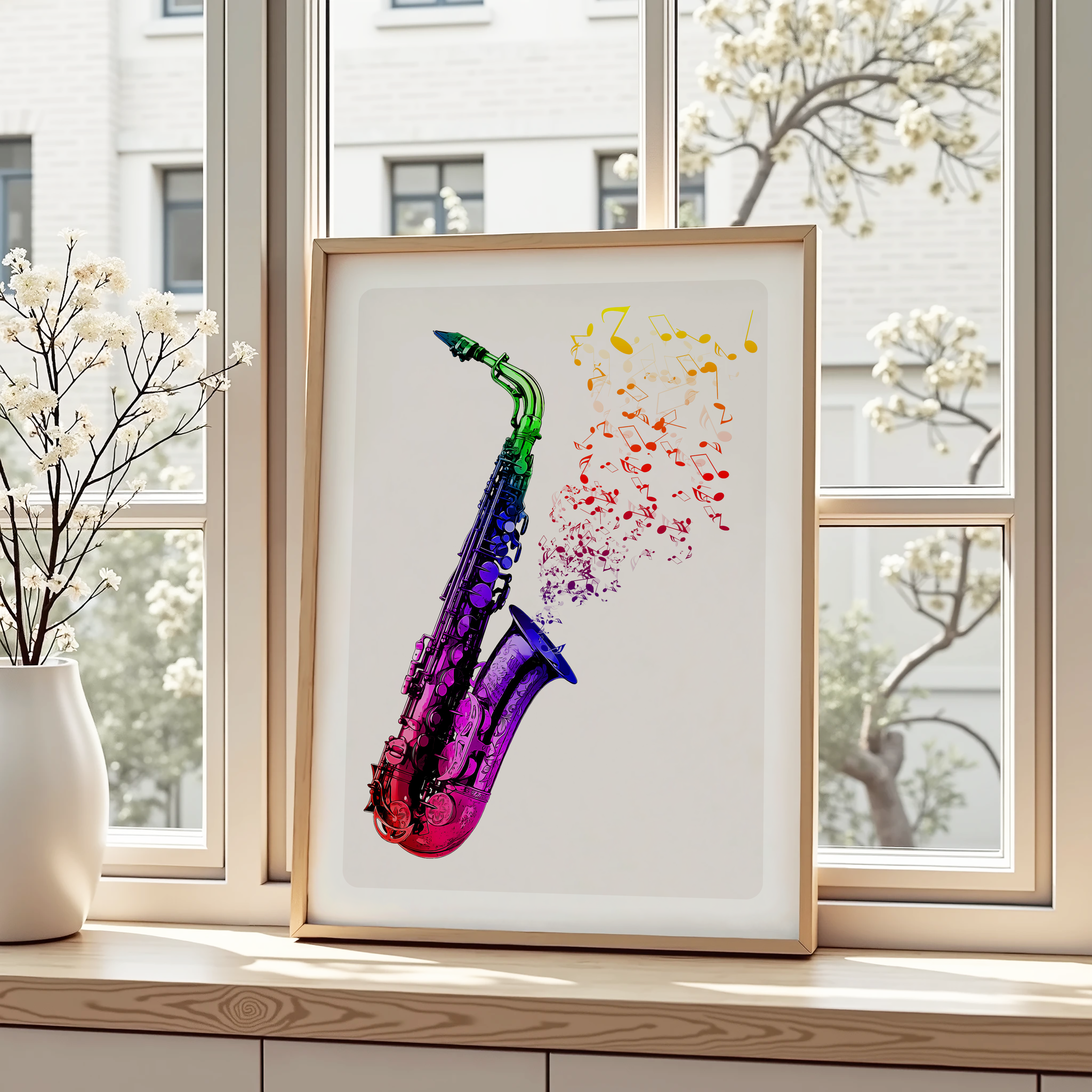 Rainbow Saxophone Art Print – Colourful Music Wall Decor for Jazz & Instrument Lovers