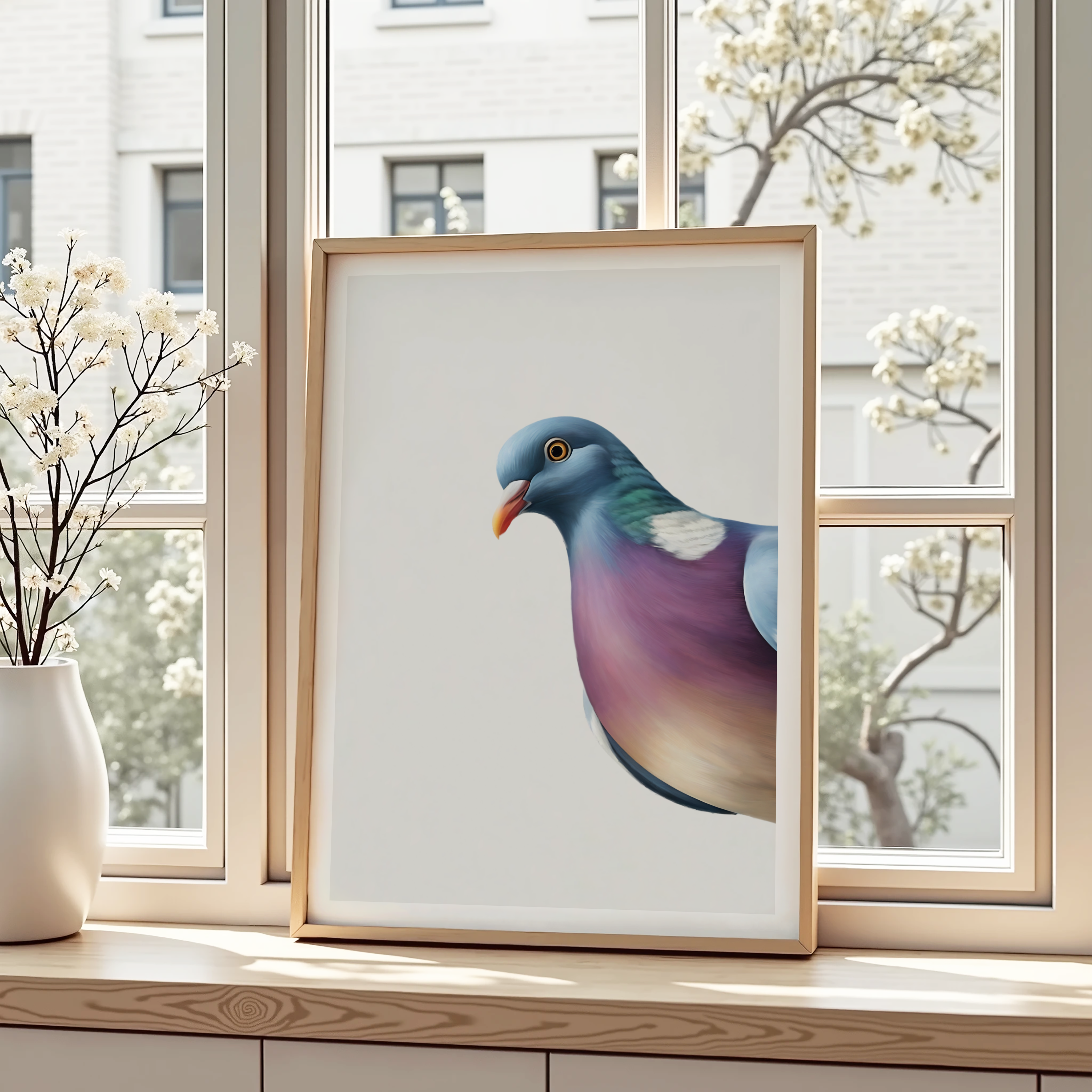 Unframed Modern Pigeon Wall Art Print – Colourful Urban Bird Illustration for Quirky Minimalist Decor