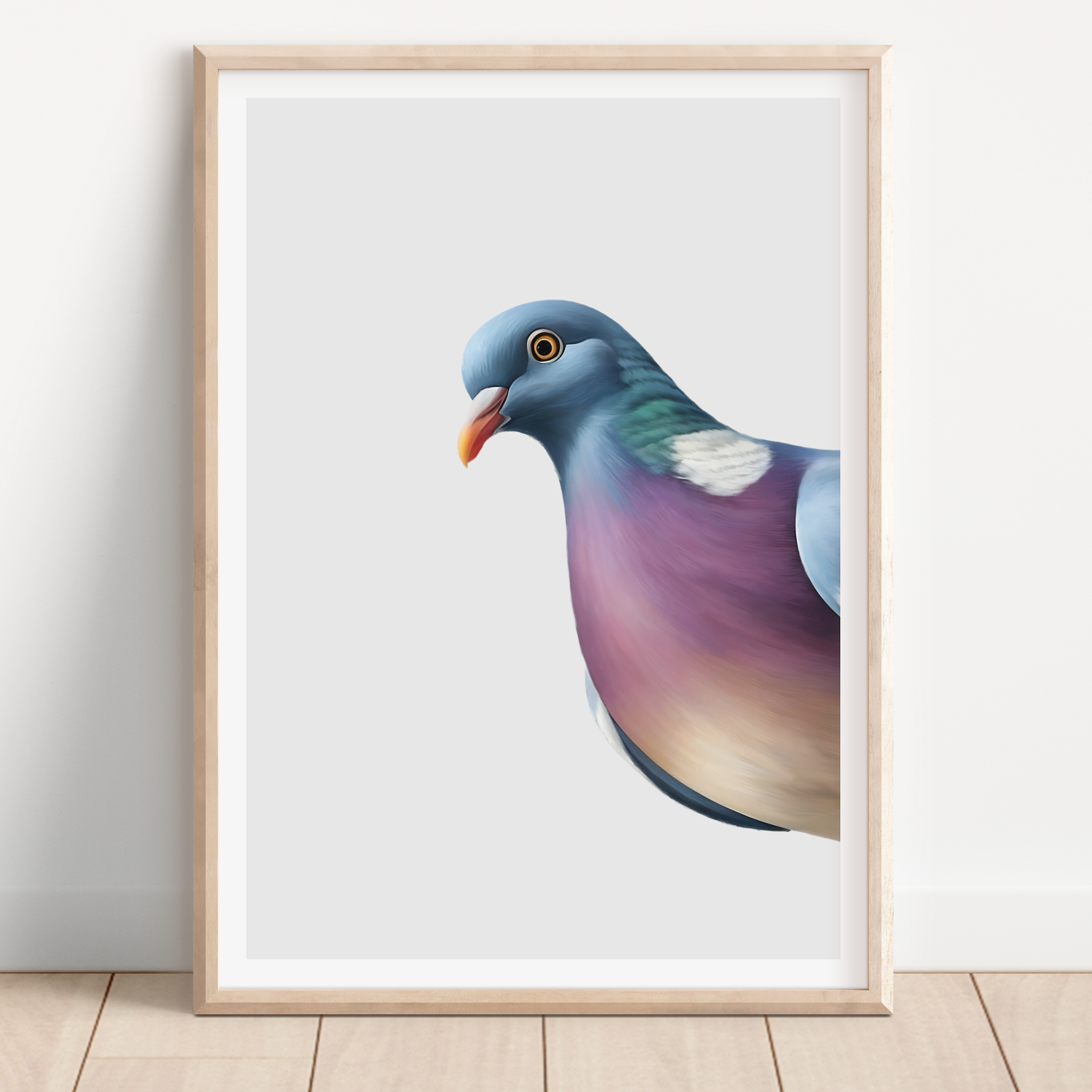 Unframed Modern Pigeon Wall Art Print – Colourful Urban Bird Illustration for Quirky Minimalist Decor