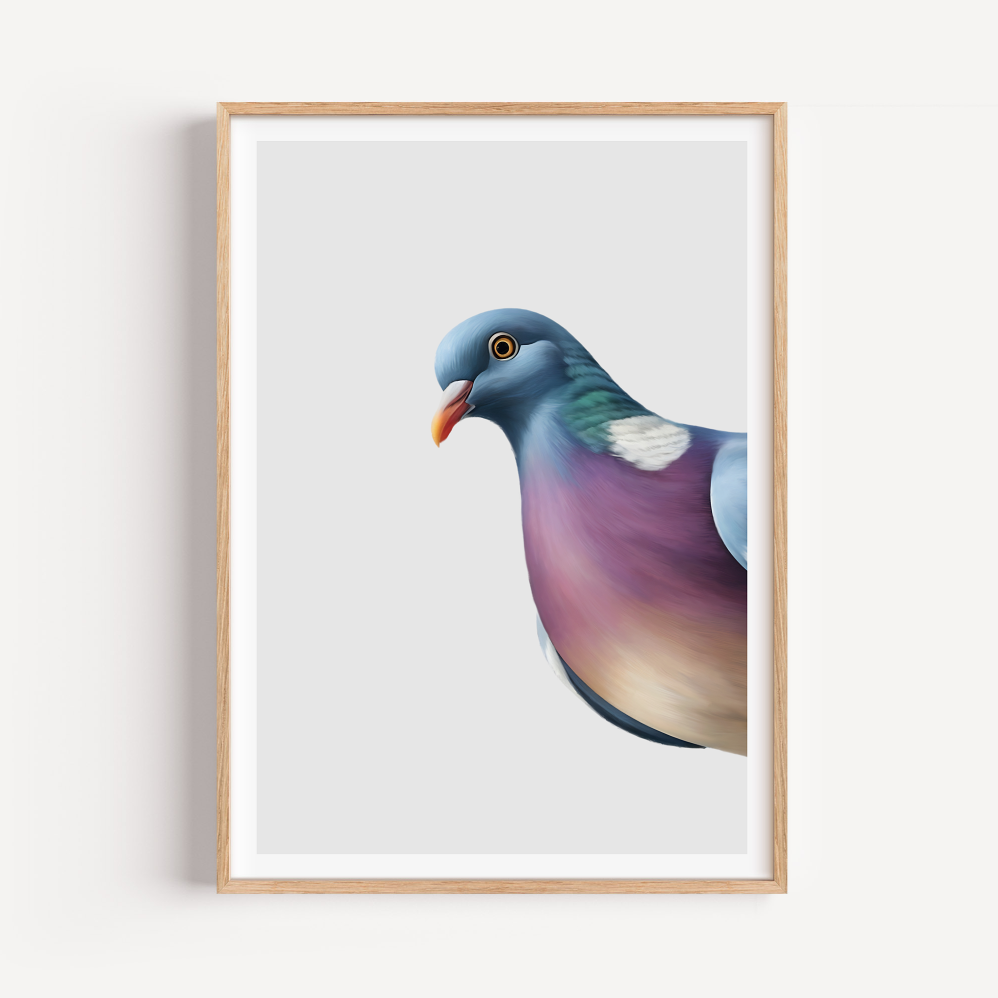 Unframed Modern Pigeon Wall Art Print – Colourful Urban Bird Illustration for Quirky Minimalist Decor