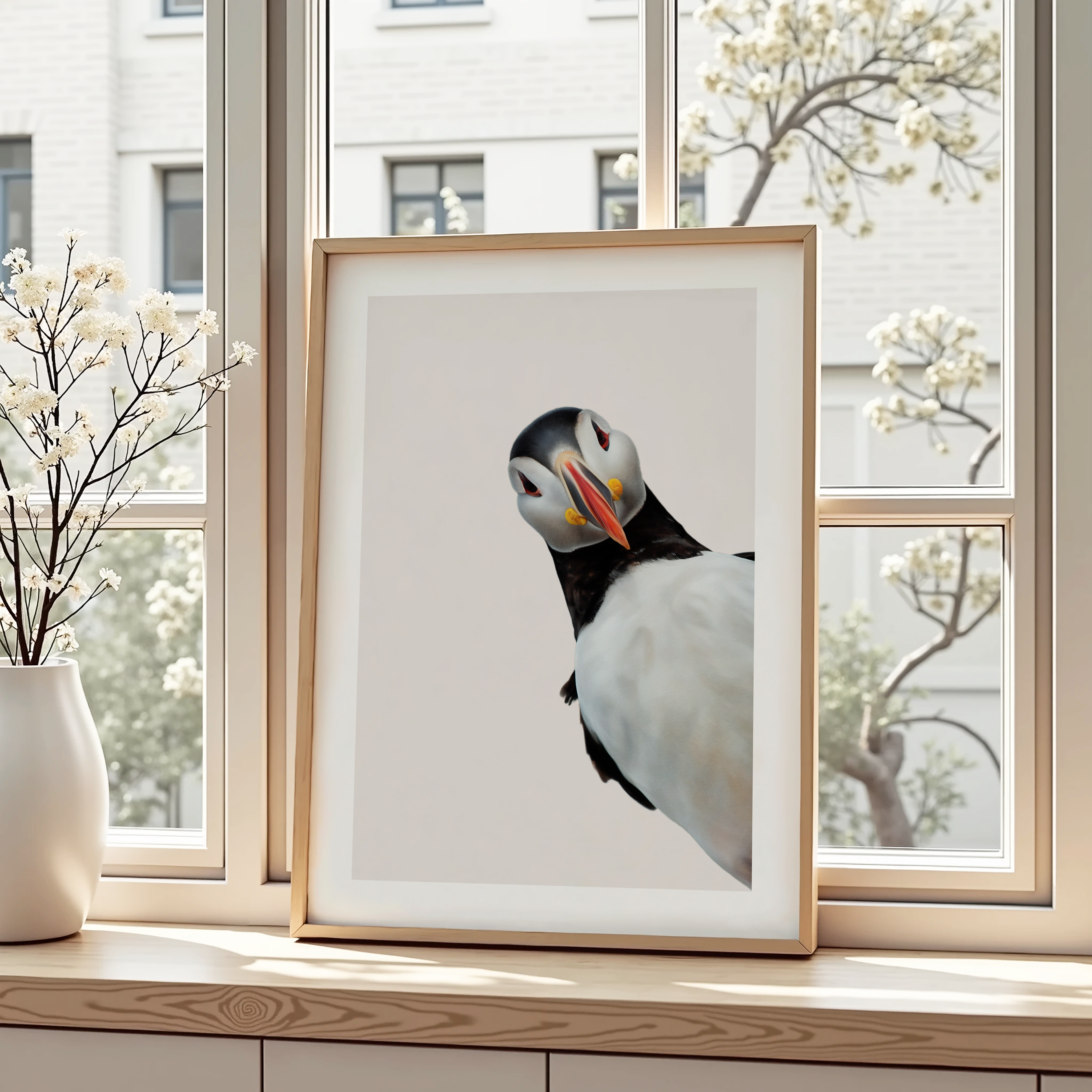 Unframed Puffin Wall Art Print – Cute Coastal Bird Illustration 