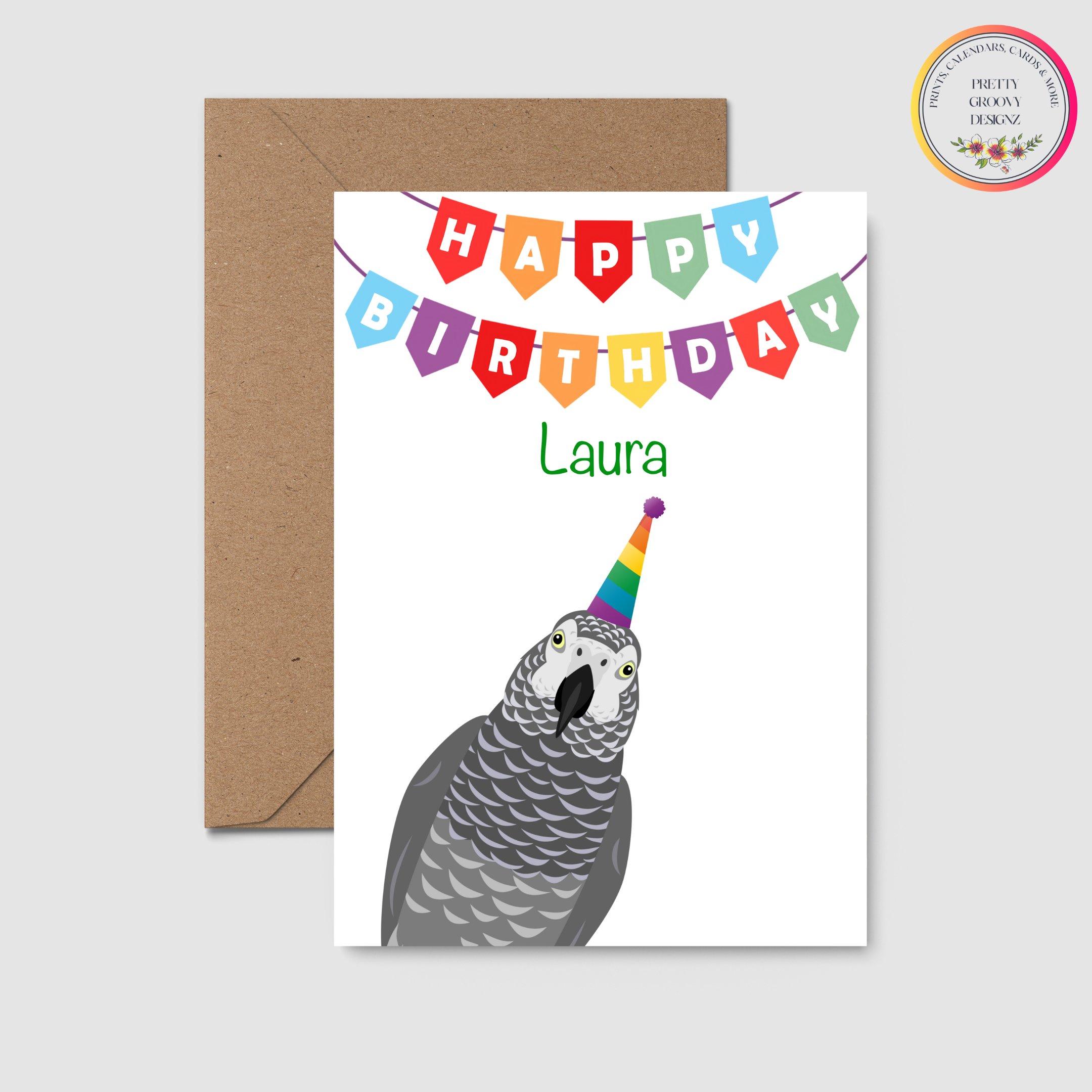 Personalised Happy Birthday African Grey Parrot Card