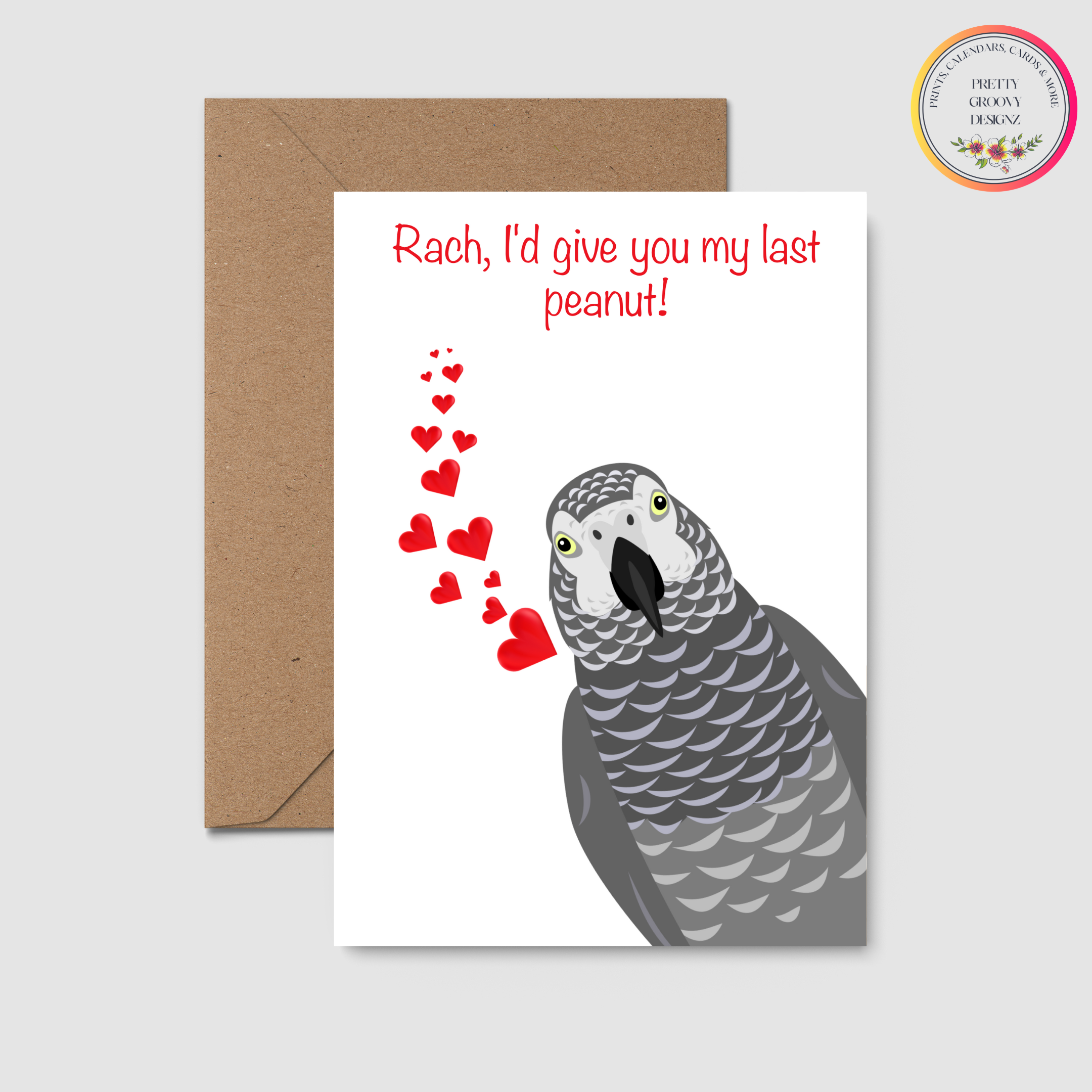 Personalised African Grey Parrot Valentines Day Card