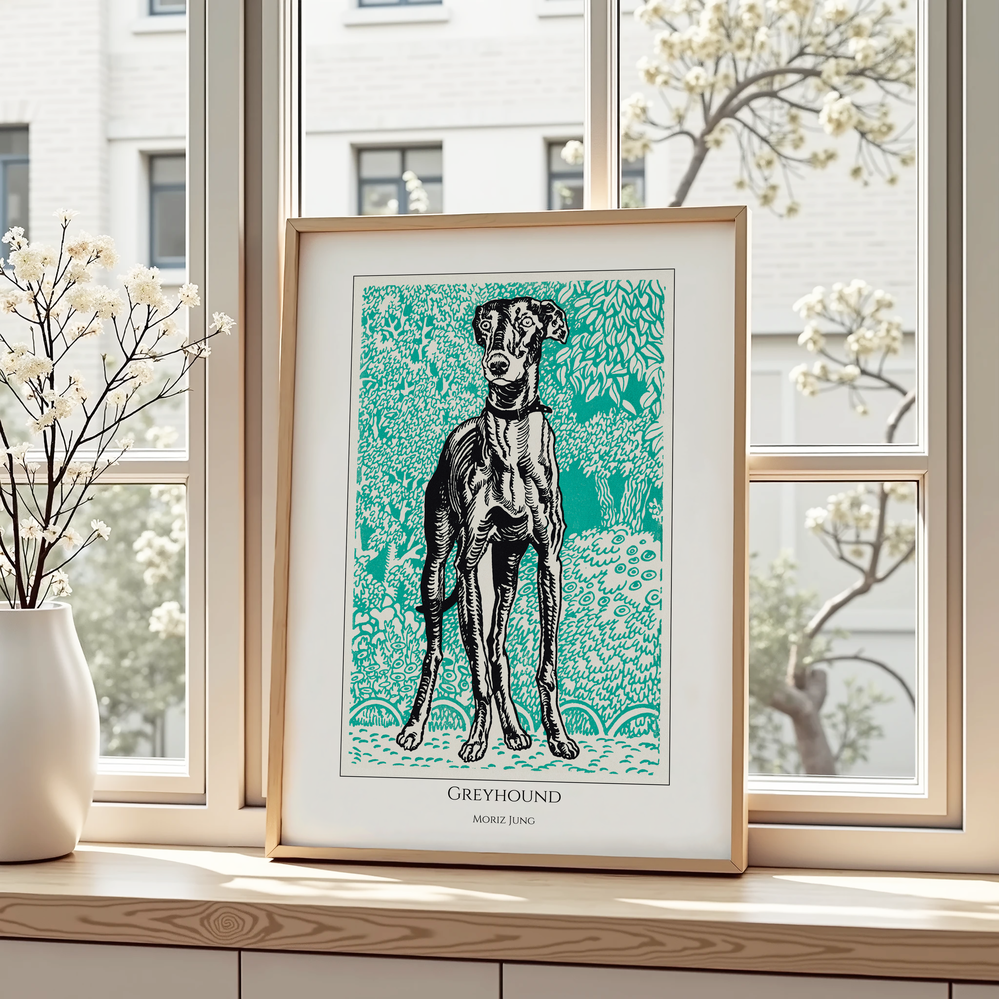 Unframed Moriz Jung Greyhound Art Print – Vintage Dog Poster – Bauhaus Animal Wall Art