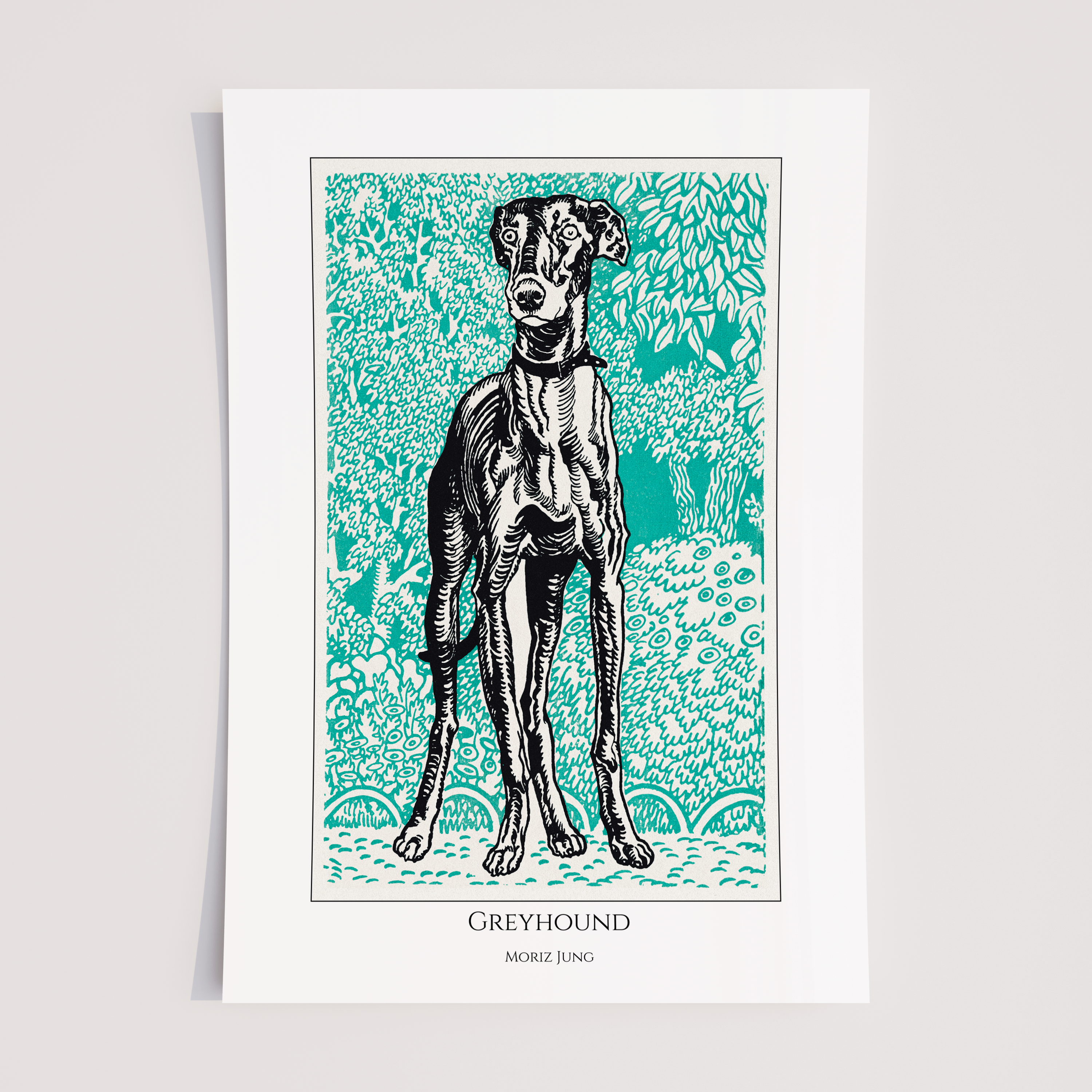 Unframed Moriz Jung Greyhound Art Print – Vintage Dog Poster – Bauhaus Animal Wall Art