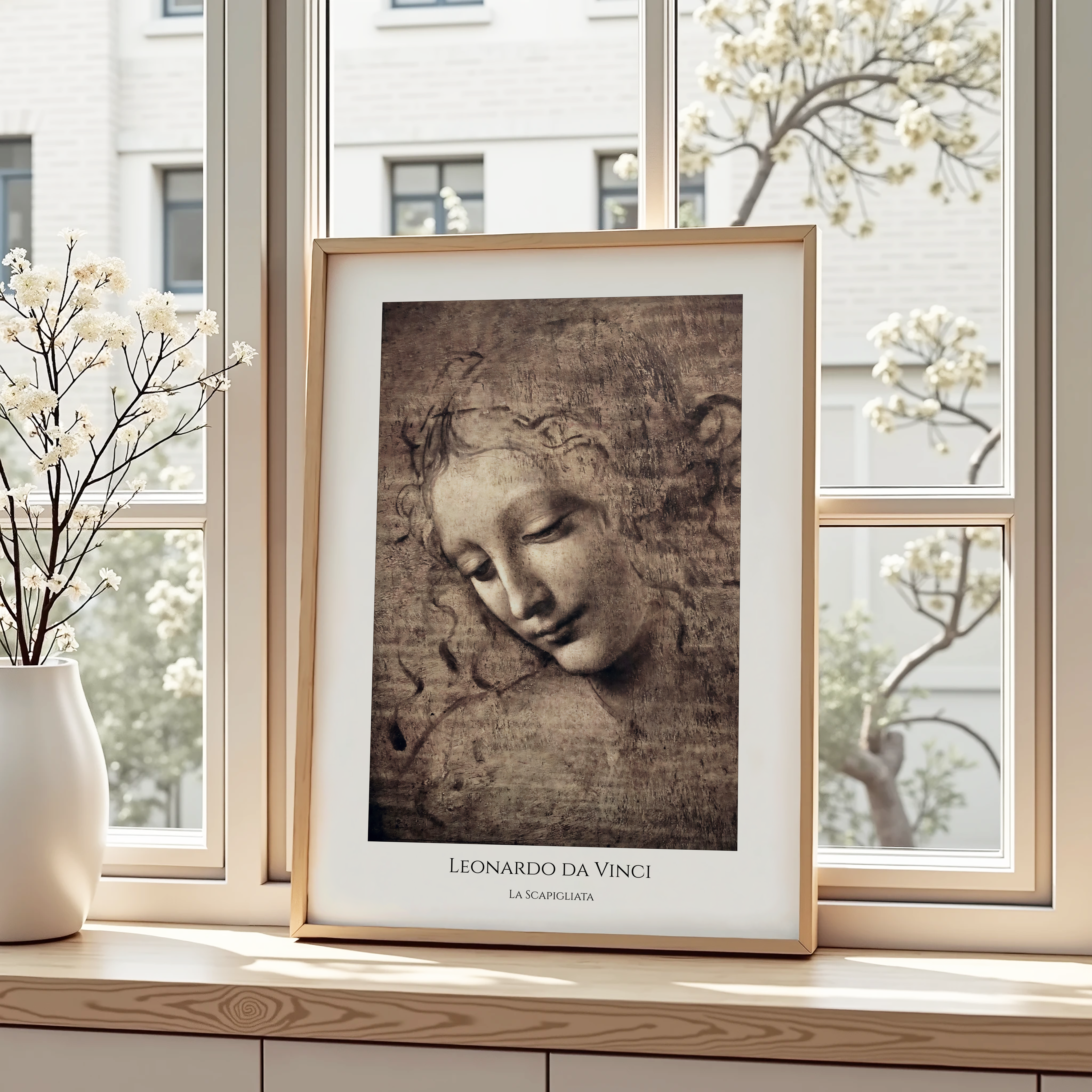 Unframed Leonardo da Vinci La Scapigliata Art Print – Classical Renaissance Portrait Reproduction Wall Art