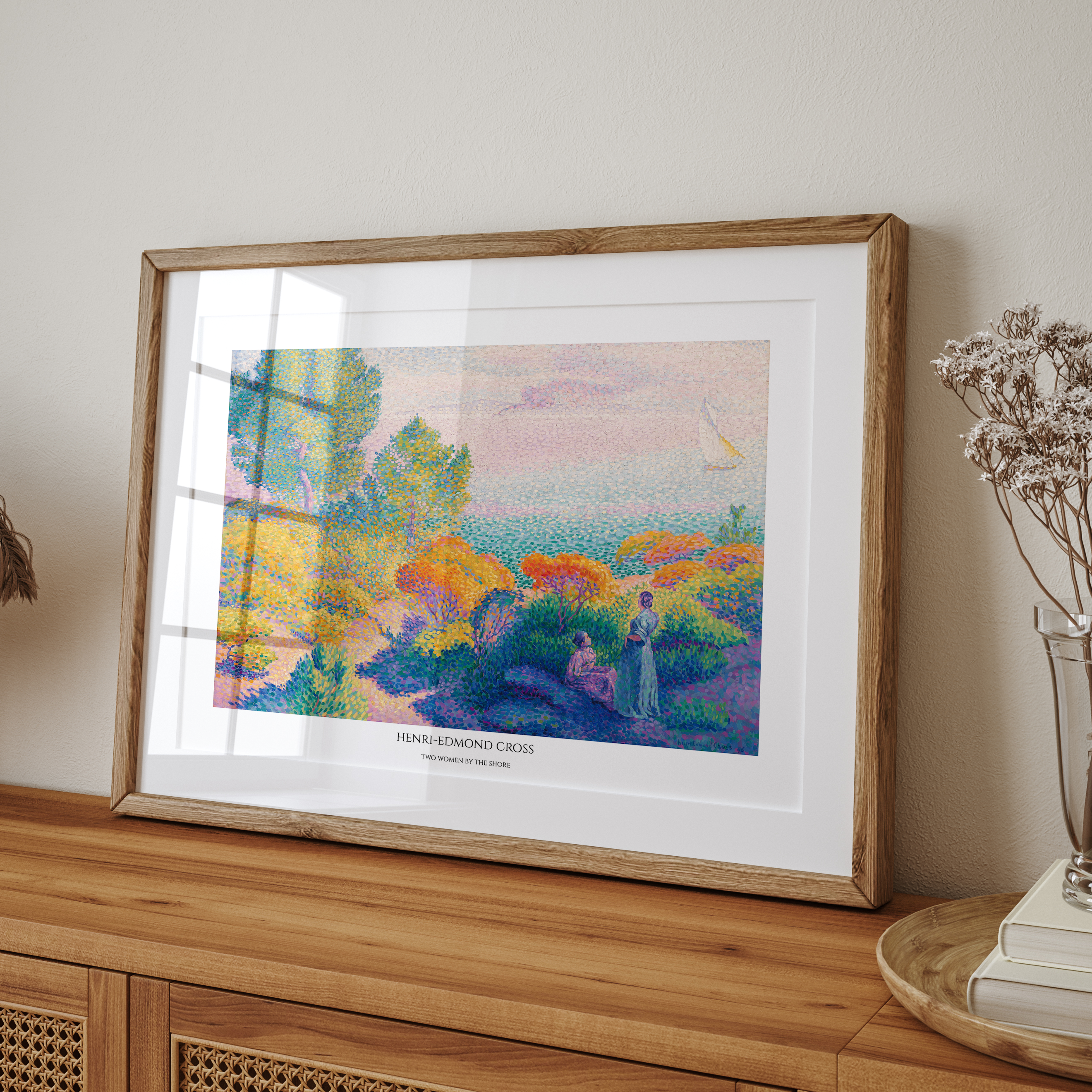 Unframed Henri-Edmond Cross Art Print Set – The Pink Cloud & Two Women by the Shore, Colourful Pointillism Wall Art