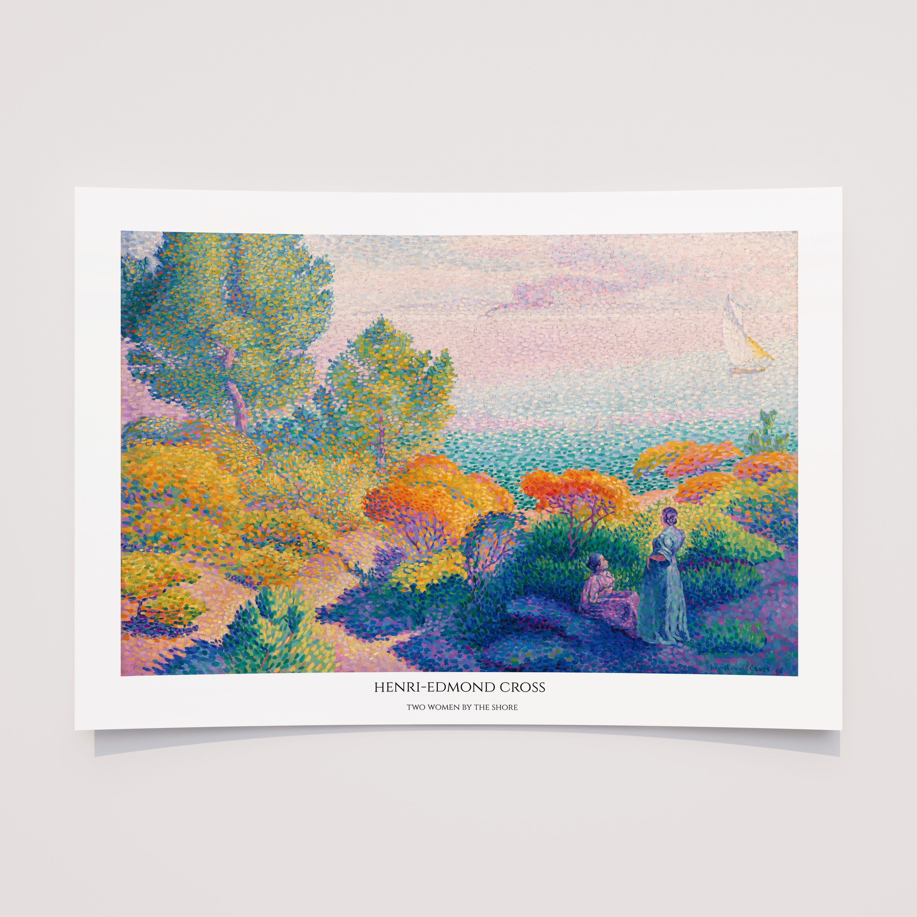 Unframed Henri-Edmond Cross Art Print Set – The Pink Cloud & Two Women by the Shore, Colourful Pointillism Wall Art