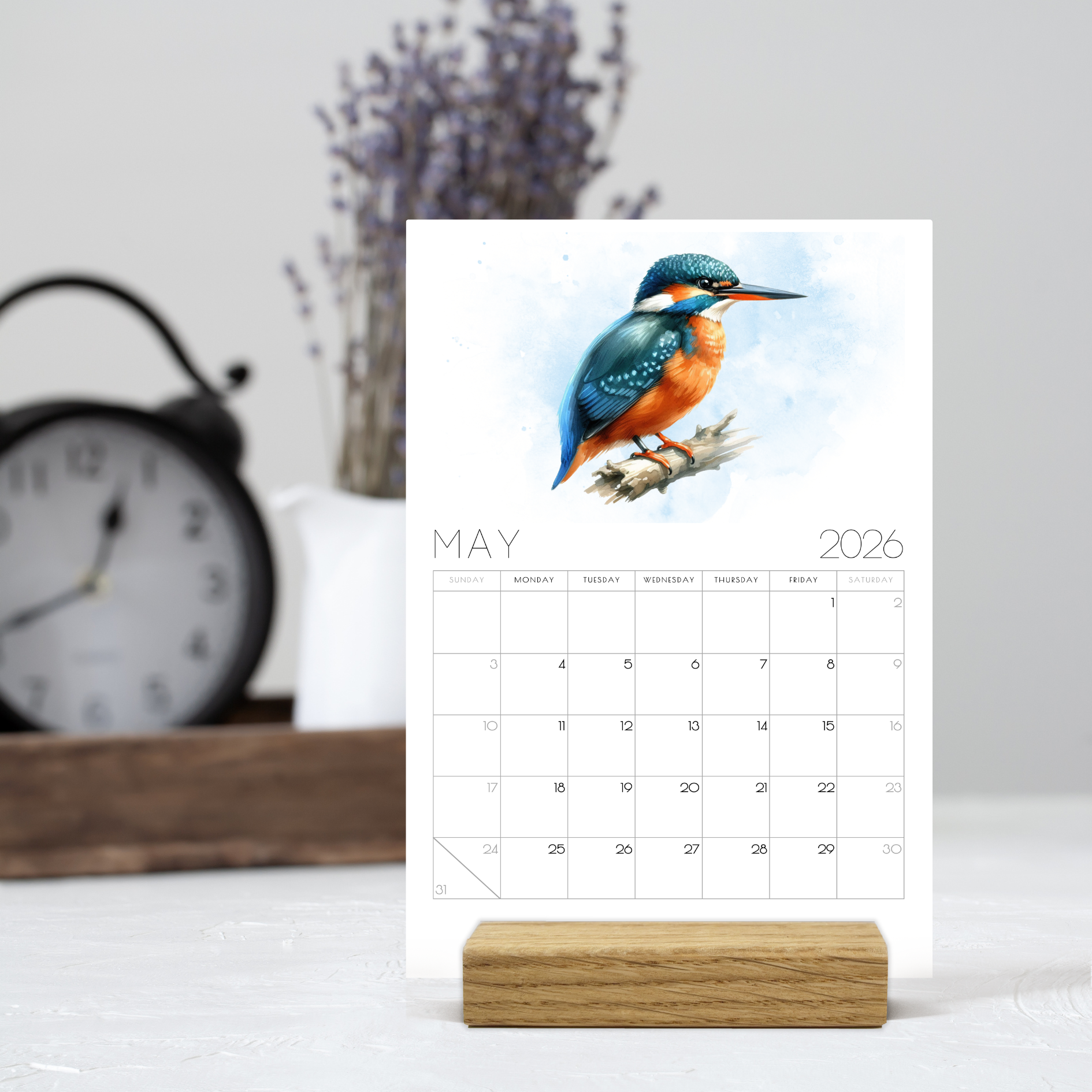 2026 Minimalist British Bird Desk Calendar – Elegant Desk Calendar with or without wooden stand 