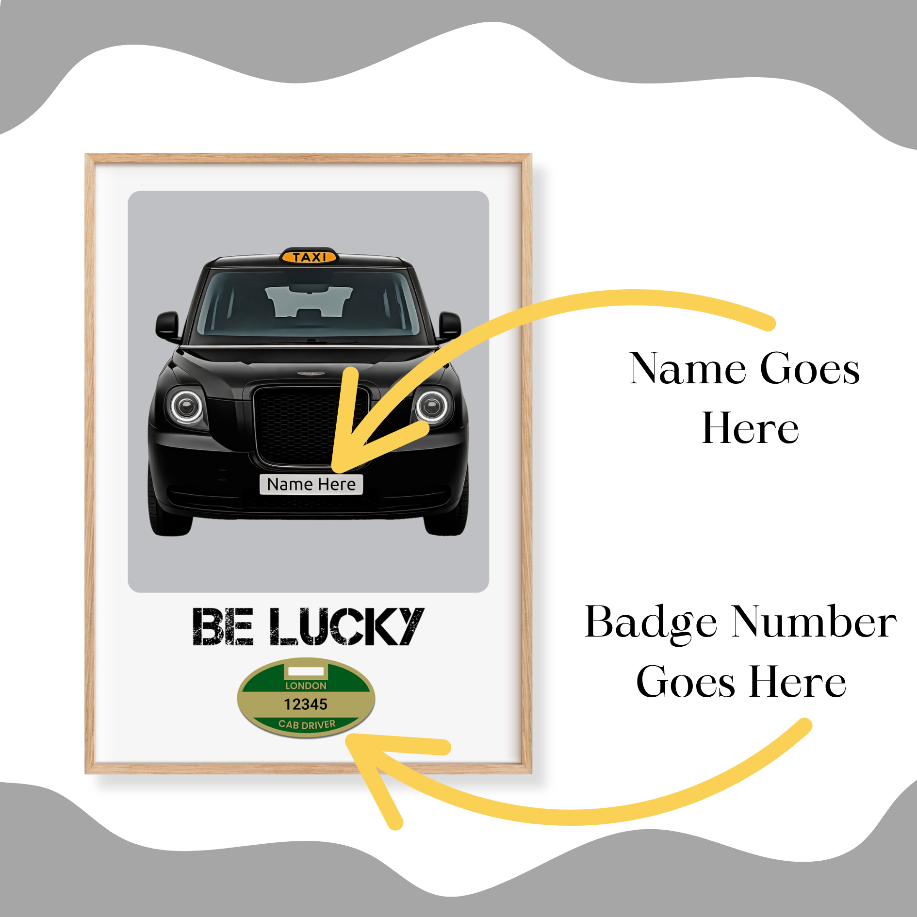 Personalised LVEC TX Black Taxi Art Print – Custom London Cab Wall Decor