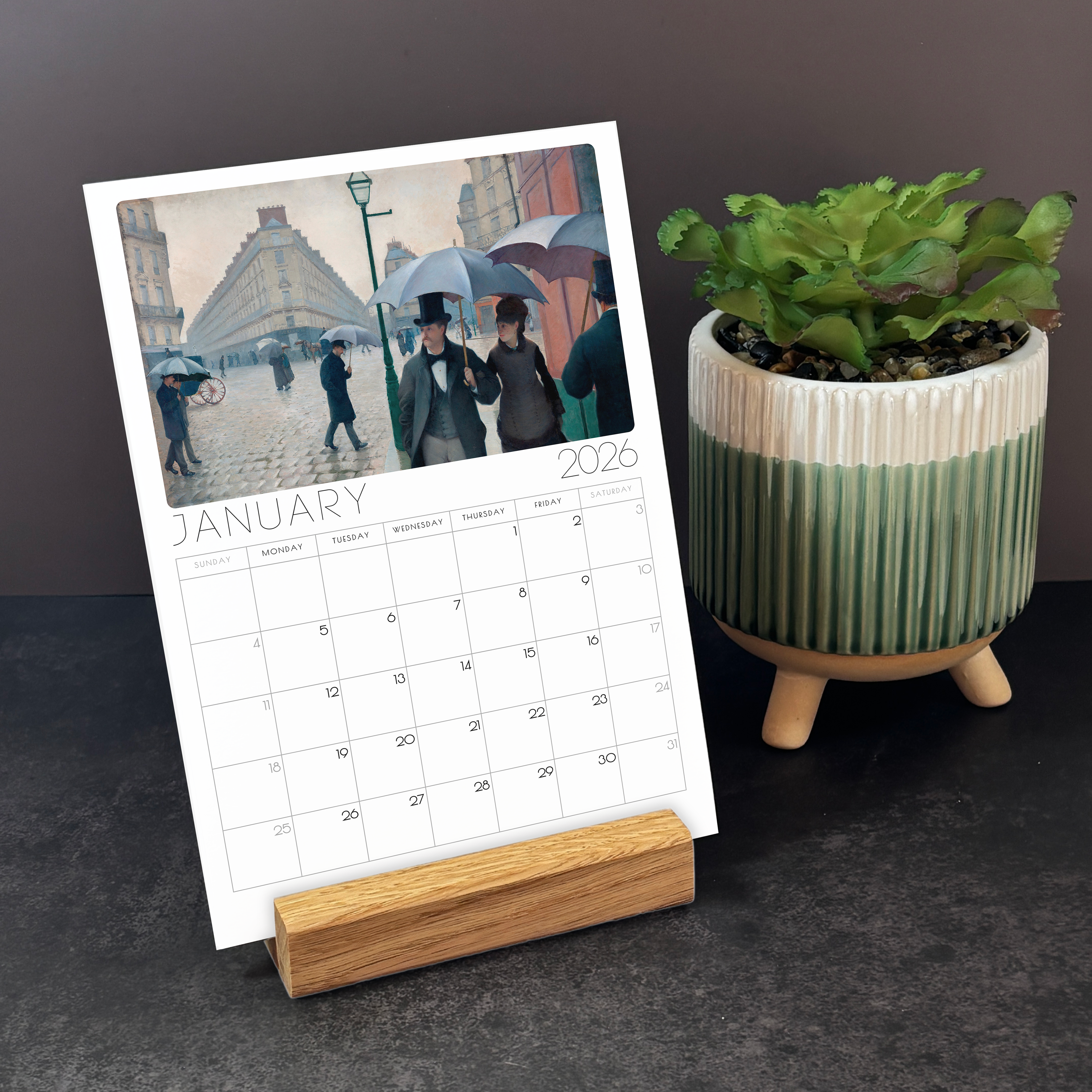 2026 Monthly Classic Art Desk Calendar – Iconic Paintings from renowned Artists with or without wooden stand