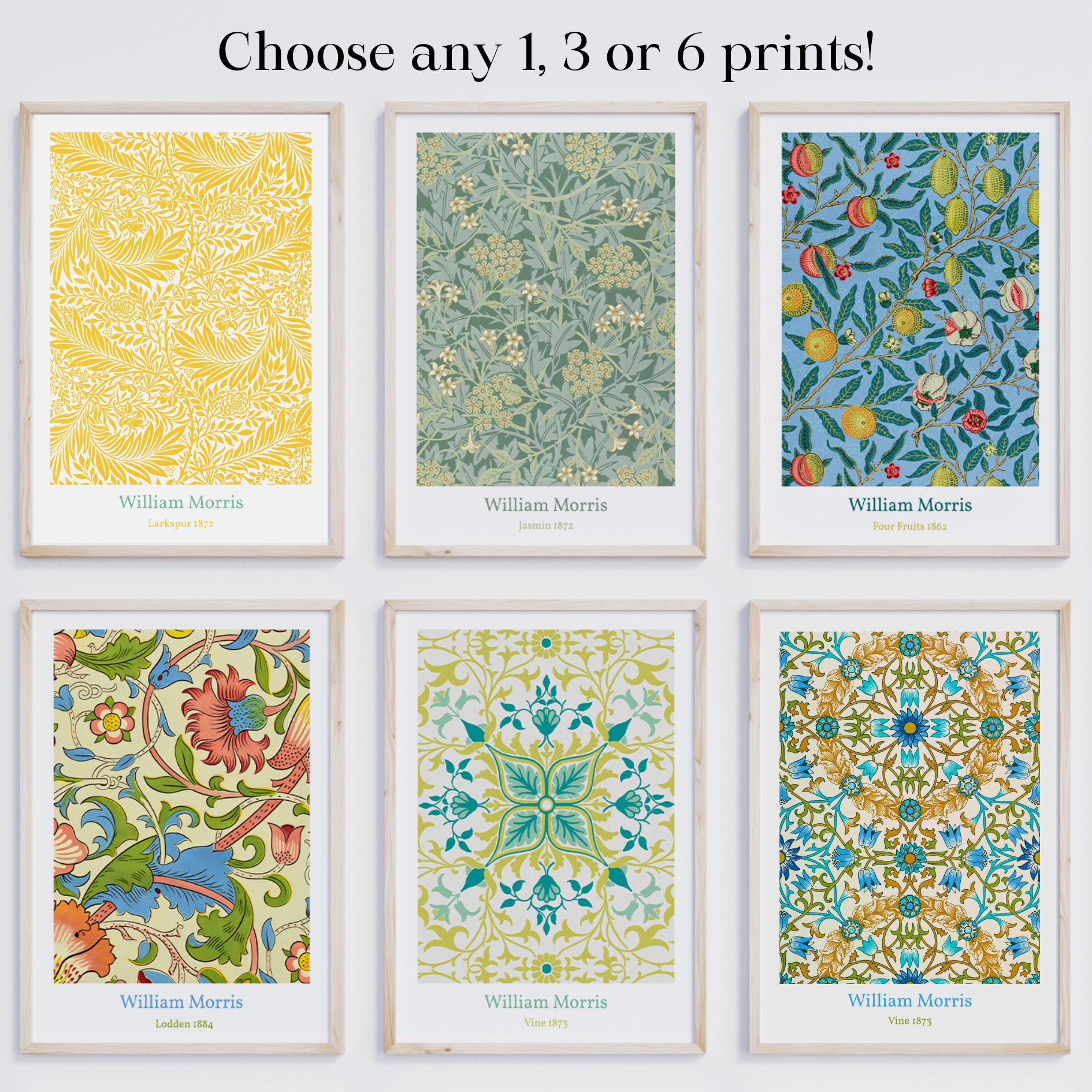 Unframed William Morris Art Prints – Colourful Botanical Wall Decor Set (1, 3 or 6 Prints)