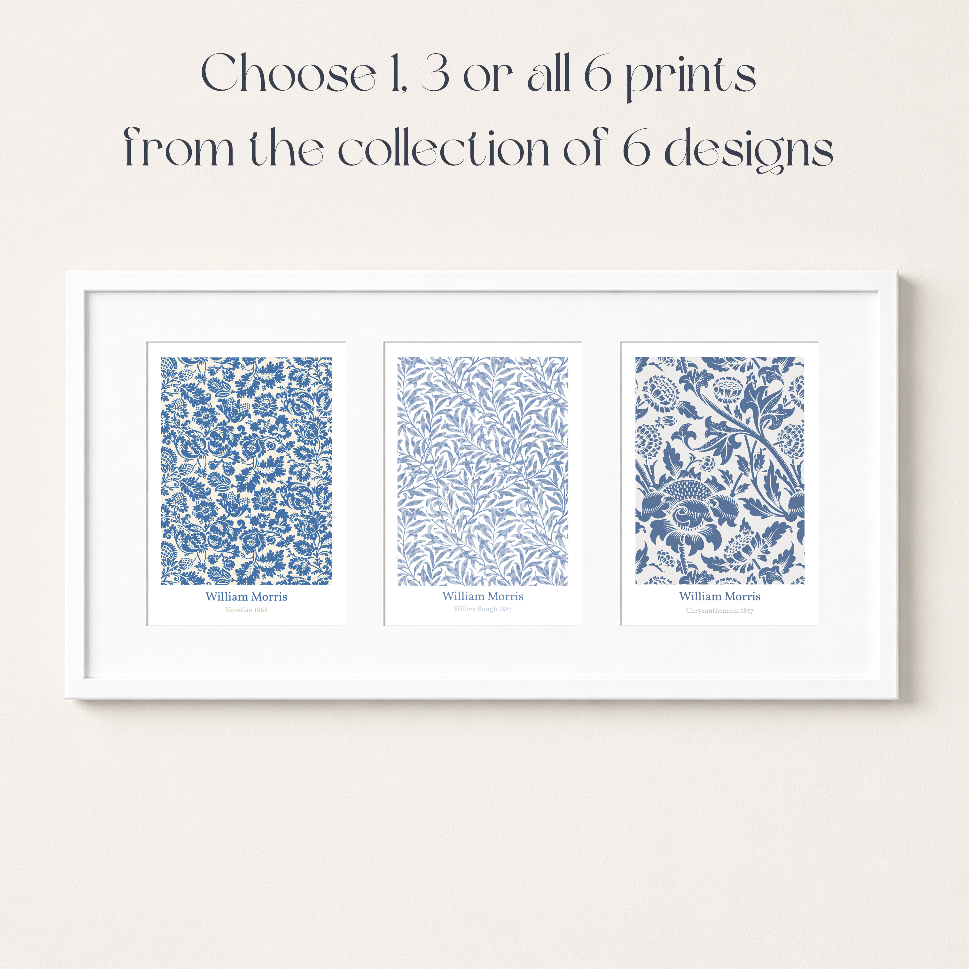 Unframed Blue William Morris Art Prints Set – Vintage Botanical Floral Wall Decor (1, 3 or 6 Prints)